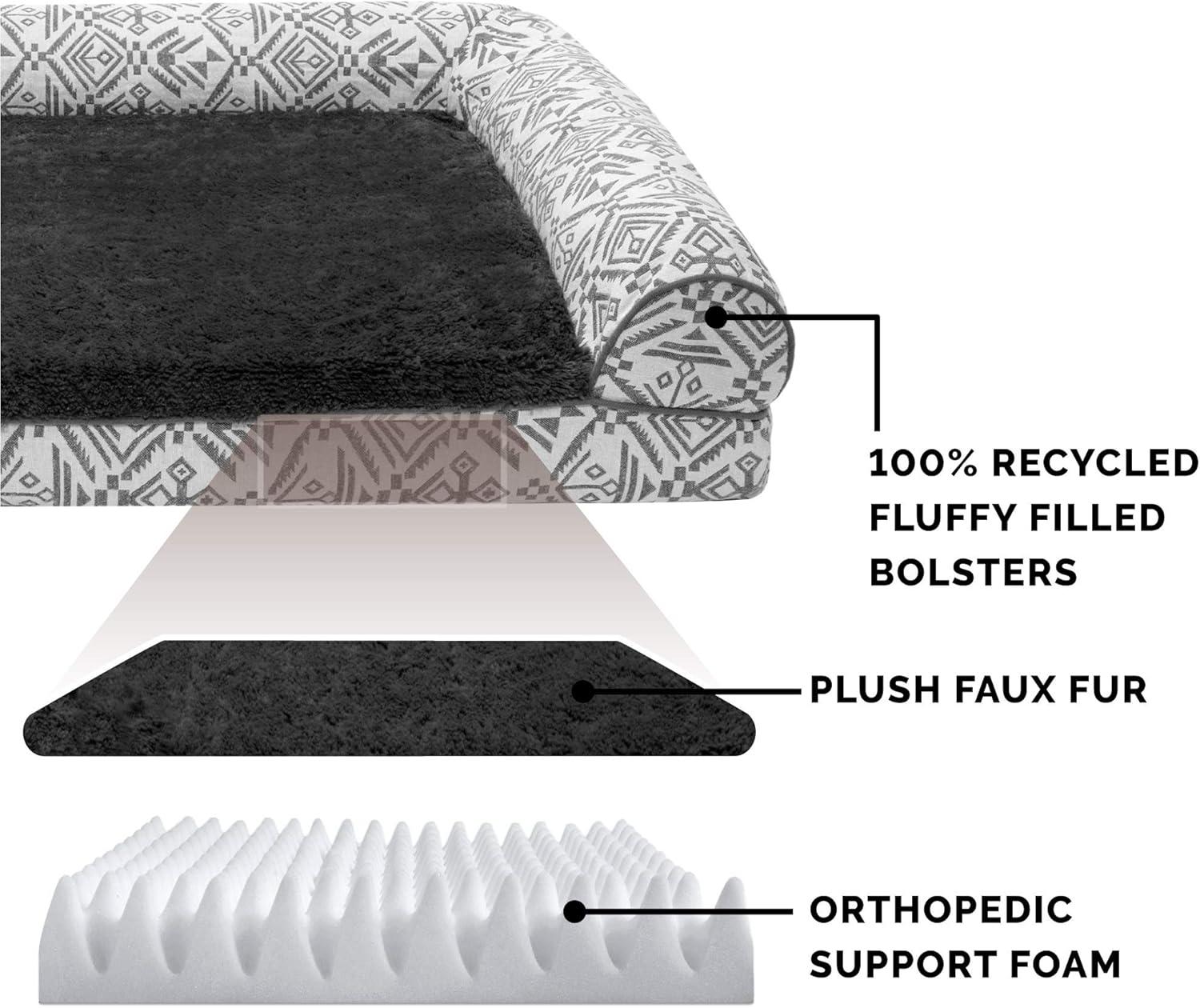 imageFurhaven Orthopedic Dog Bed for MediumSmall Dogs w Removable Bolsters ampamp Washable Cover For Dogs Up to 35 lbs Plush ampamp Suede Sofa Espresso MediumPlush Southwest Kilim Woven Decor Boulder Gray
