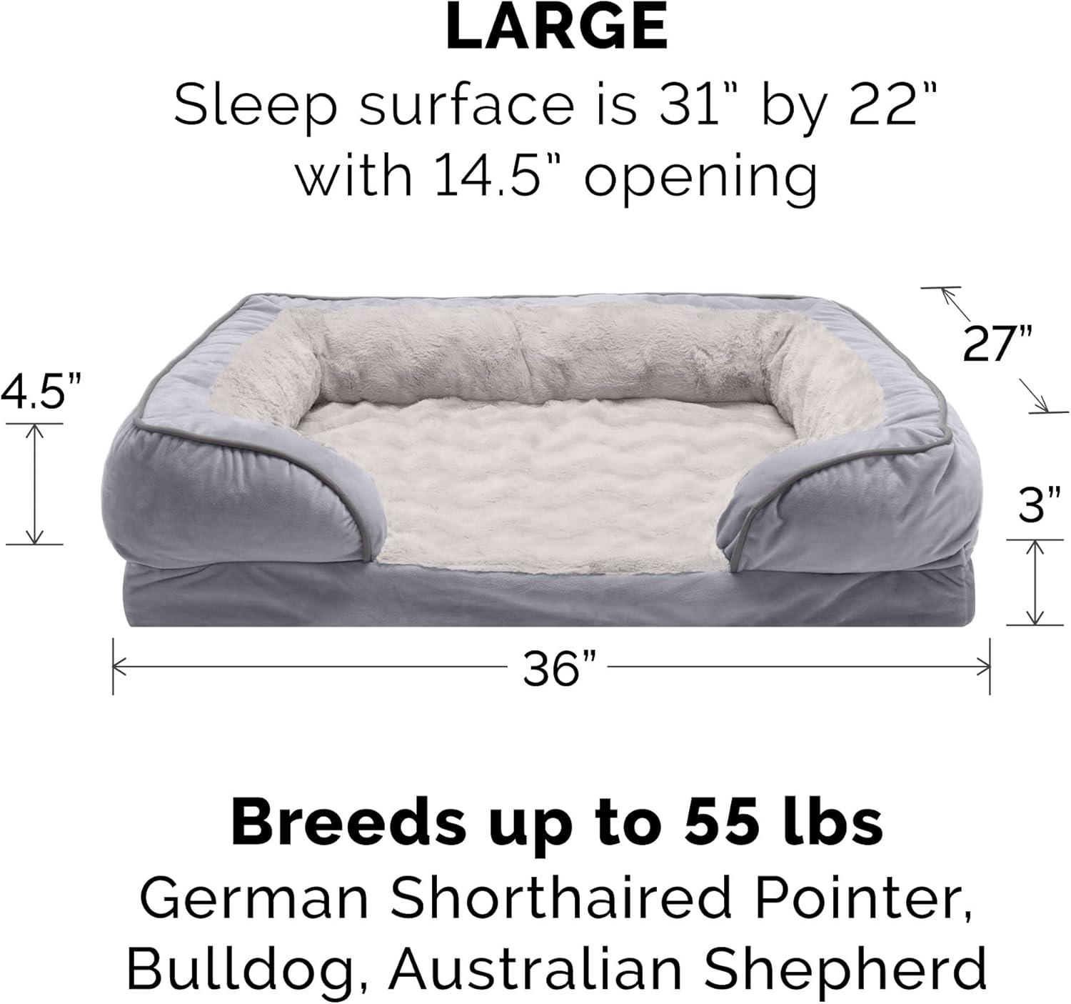 imageFurhaven Orthopedic Dog Bed for MediumSmall Dogs w Removable Bolsters ampamp Washable Cover For Dogs Up to 35 lbs Plush ampamp Velvet Waves Perfect Comfort Sofa Granite Gray MediumGranite Gray