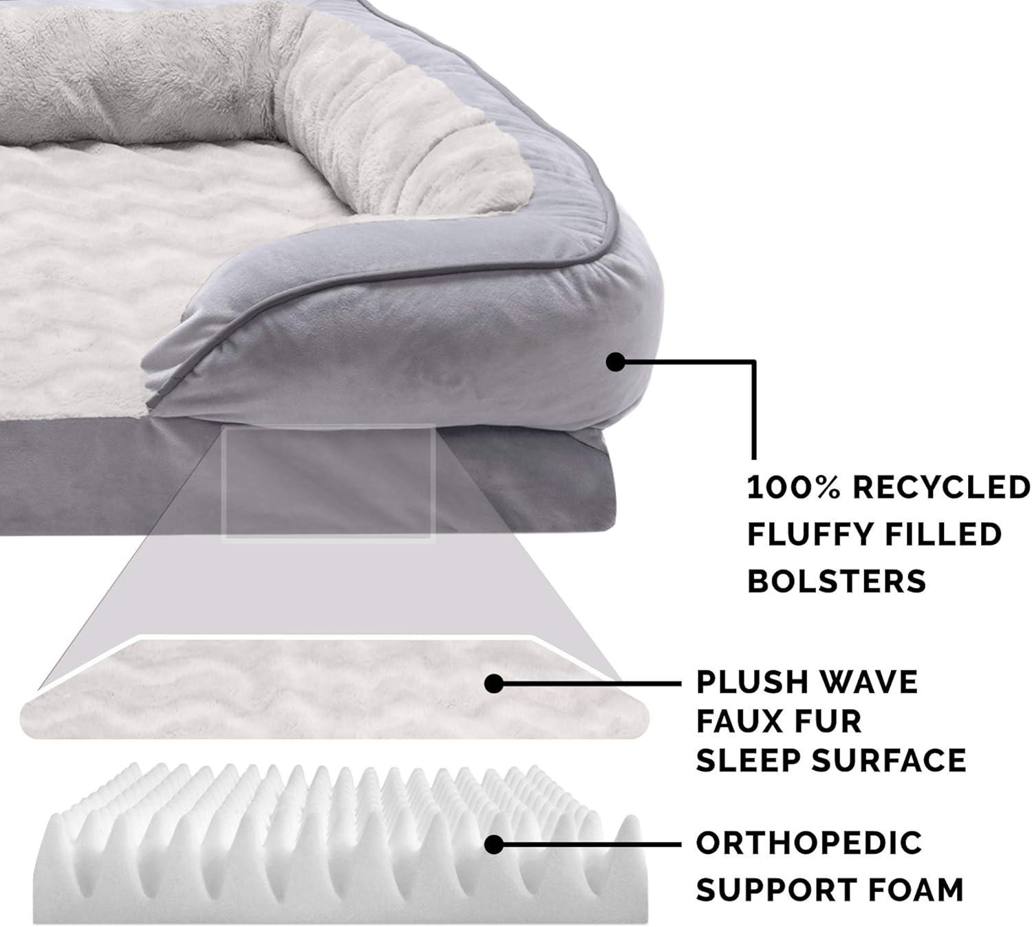 imageFurhaven Orthopedic Dog Bed for MediumSmall Dogs w Removable Bolsters ampamp Washable Cover For Dogs Up to 35 lbs Plush ampamp Velvet Waves Perfect Comfort Sofa Granite Gray MediumGranite Gray