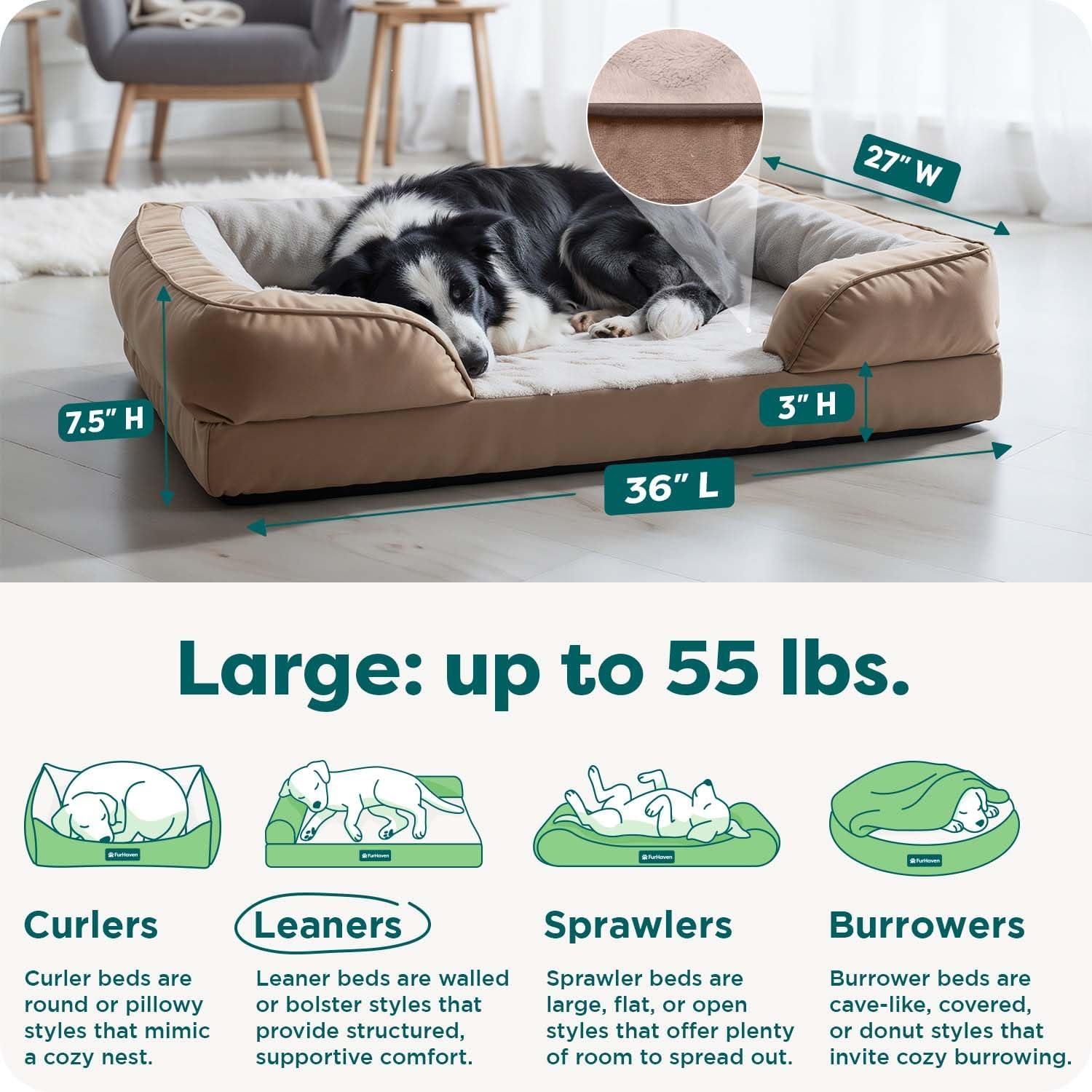 imageFurhaven Orthopedic Dog Bed for MediumSmall Dogs w Removable Bolsters ampamp Washable Cover For Dogs Up to 35 lbs Plush ampamp Velvet Waves Perfect Comfort Sofa Granite Gray MediumBrownstone