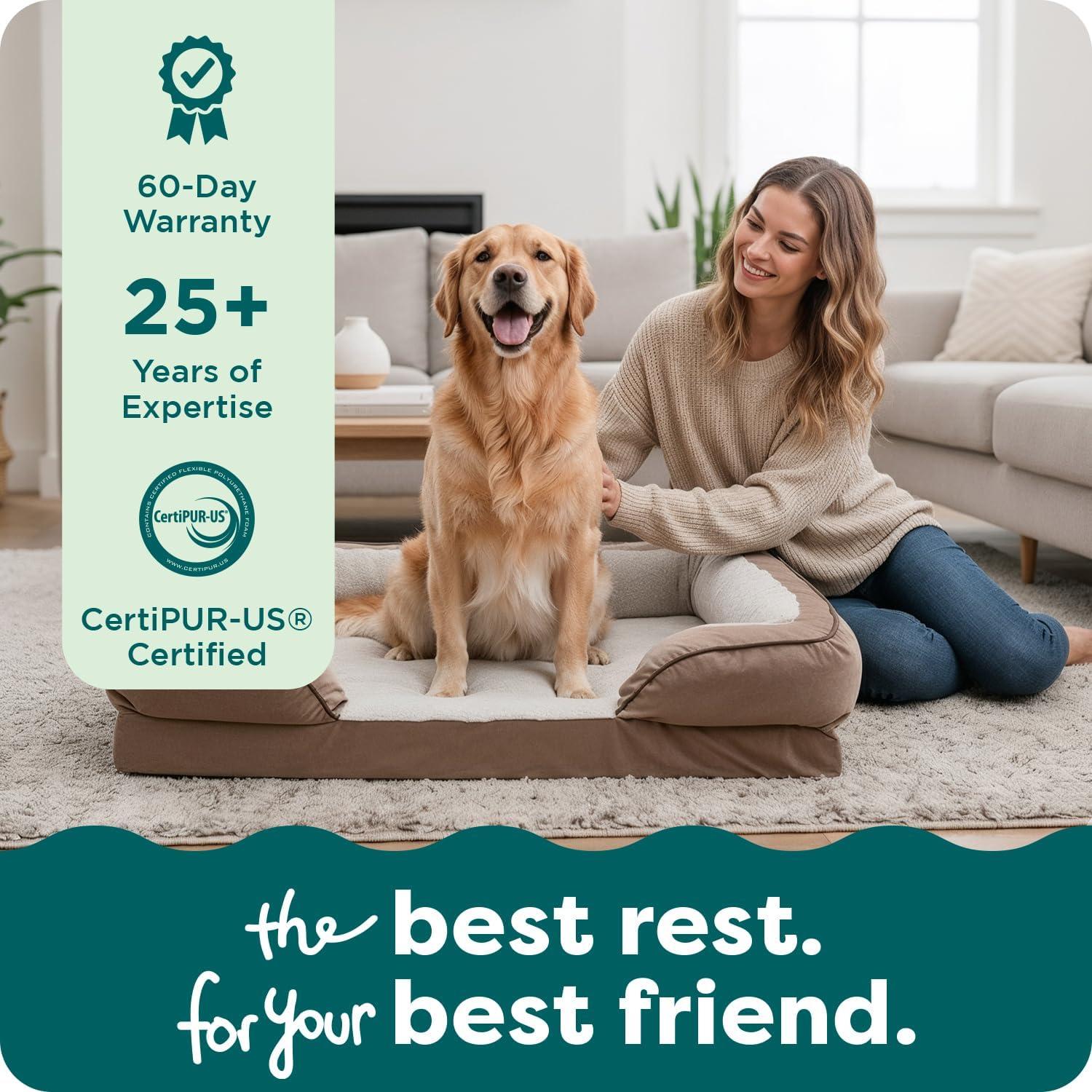 imageFurhaven Orthopedic Dog Bed for MediumSmall Dogs w Removable Bolsters ampamp Washable Cover For Dogs Up to 35 lbs Plush ampamp Velvet Waves Perfect Comfort Sofa Granite Gray MediumBrownstone