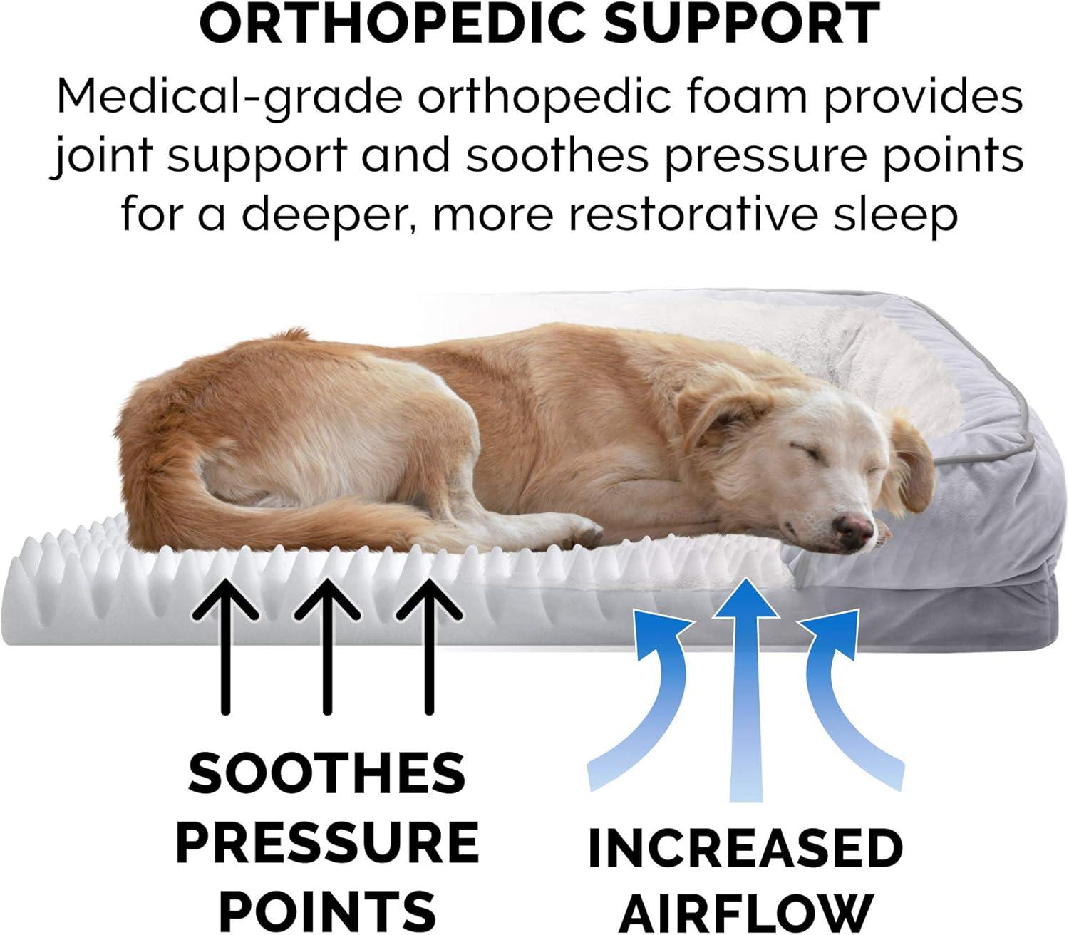 imageFurhaven Orthopedic Dog Bed for MediumSmall Dogs w Removable Bolsters ampamp Washable Cover For Dogs Up to 35 lbs Plush ampamp Velvet Waves Perfect Comfort Sofa Granite Gray MediumGranite Gray