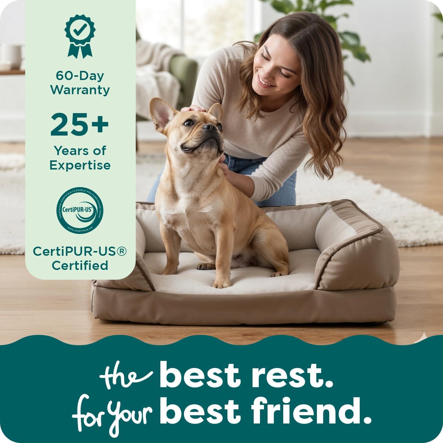 imageFurhaven Orthopedic Dog Bed for MediumSmall Dogs w Removable Bolsters ampamp Washable Cover For Dogs Up to 35 lbs Plush ampamp Velvet Waves Perfect Comfort Sofa Granite Gray MediumBrownstone