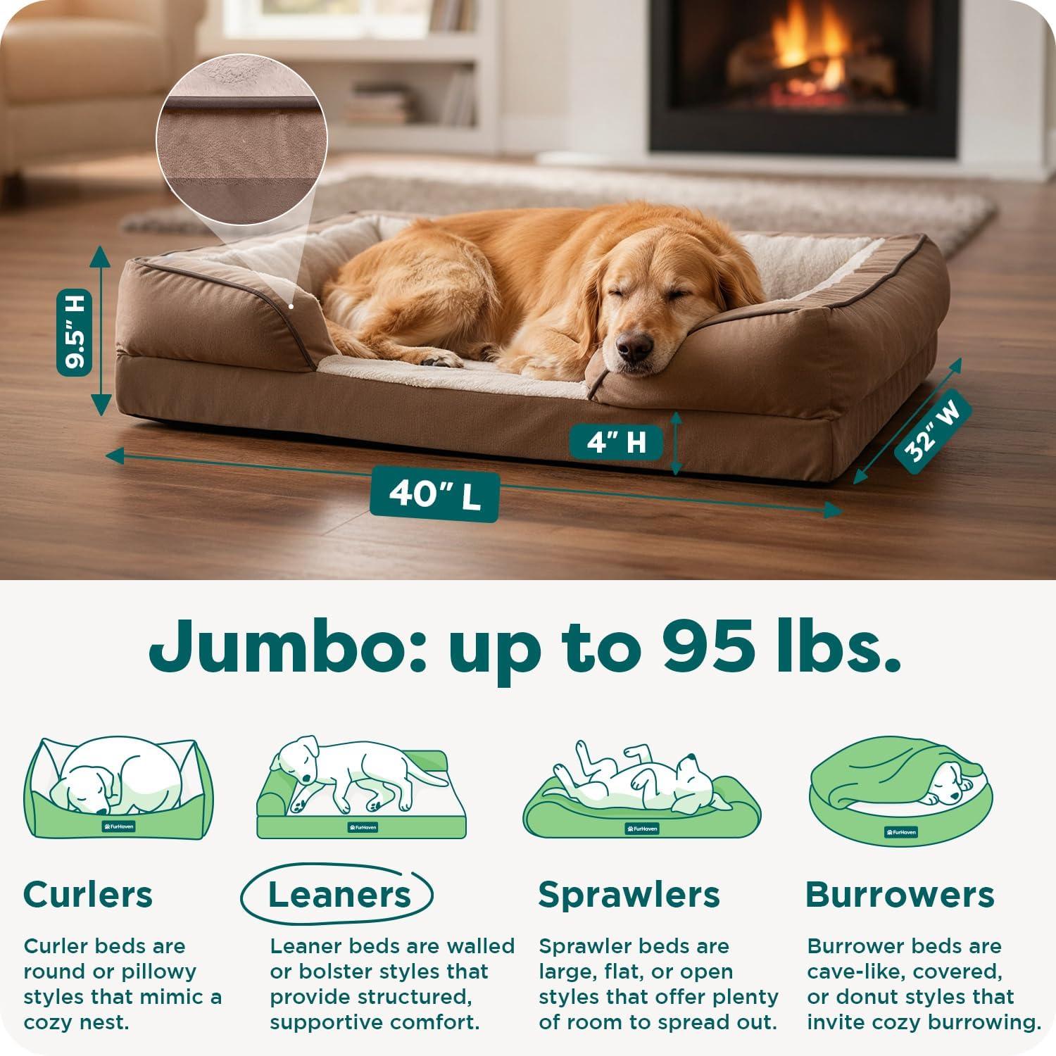 imageFurhaven Orthopedic Dog Bed for MediumSmall Dogs w Removable Bolsters ampamp Washable Cover For Dogs Up to 35 lbs Plush ampamp Velvet Waves Perfect Comfort Sofa Granite Gray MediumBrownstone