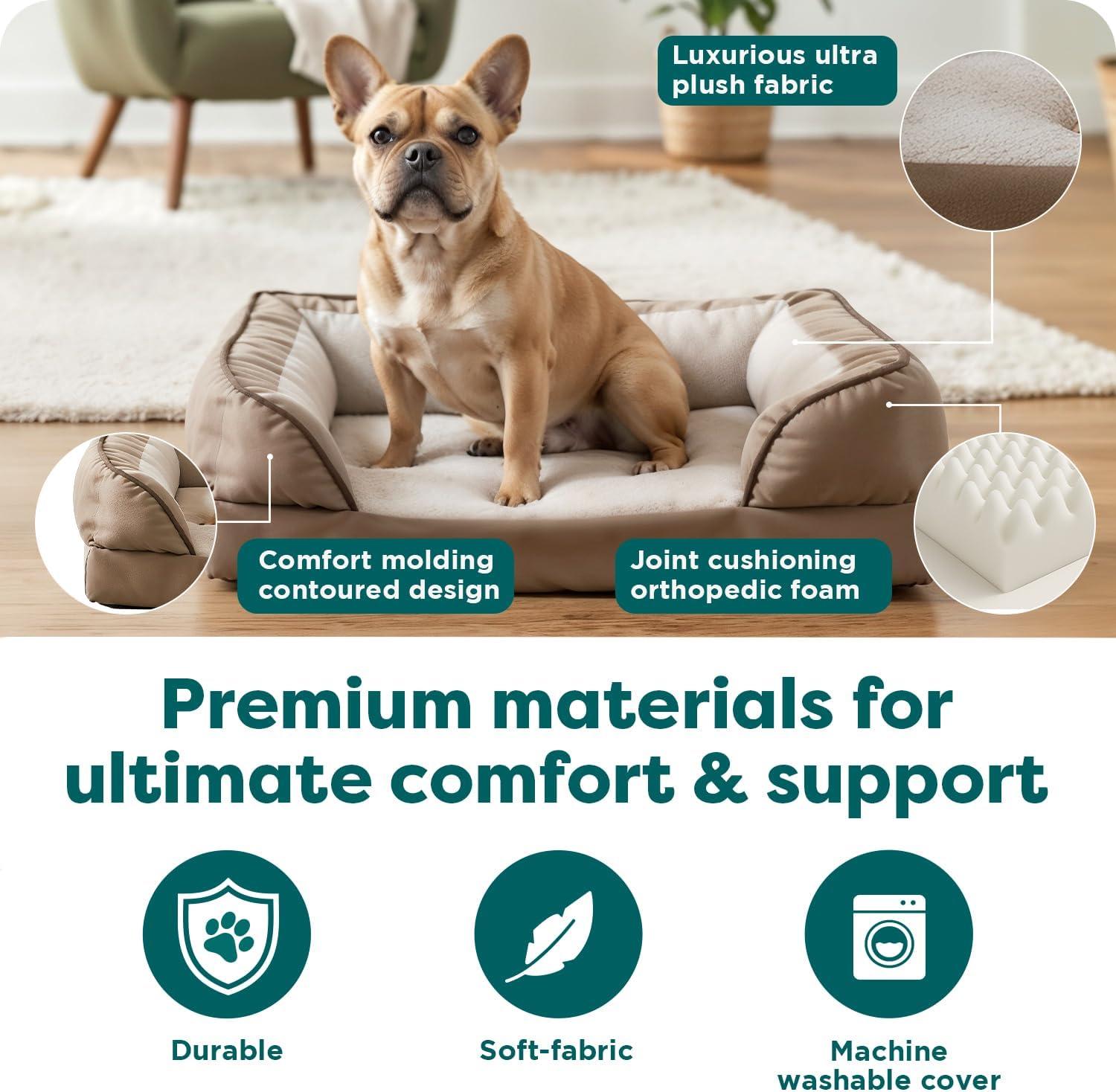 imageFurhaven Orthopedic Dog Bed for MediumSmall Dogs w Removable Bolsters ampamp Washable Cover For Dogs Up to 35 lbs Plush ampamp Velvet Waves Perfect Comfort Sofa Granite Gray MediumBrownstone