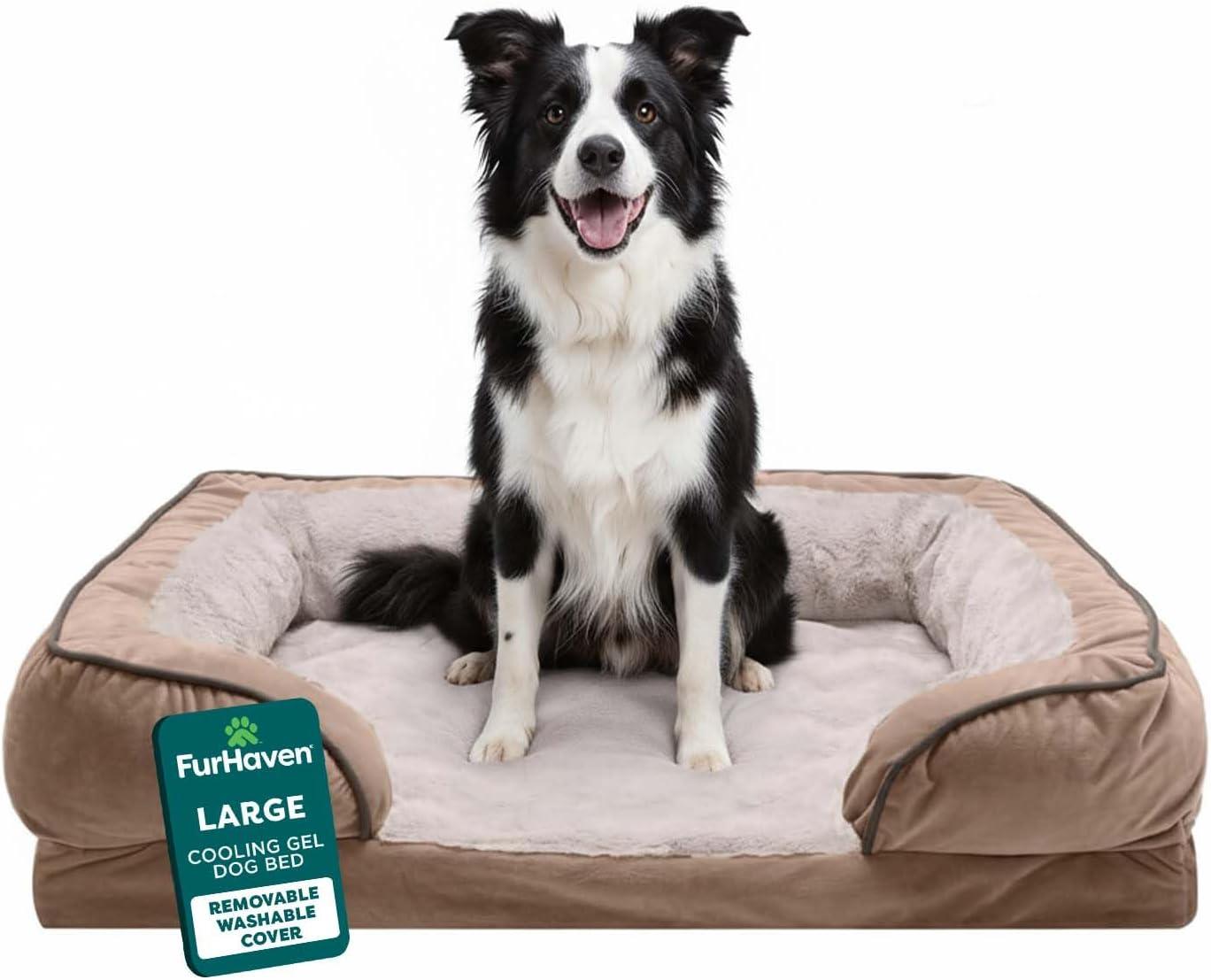 imageFurhaven Orthopedic Dog Bed for MediumSmall Dogs w Removable Bolsters ampamp Washable Cover For Dogs Up to 35 lbs Plush ampamp Velvet Waves Perfect Comfort Sofa Granite Gray MediumBrownstone