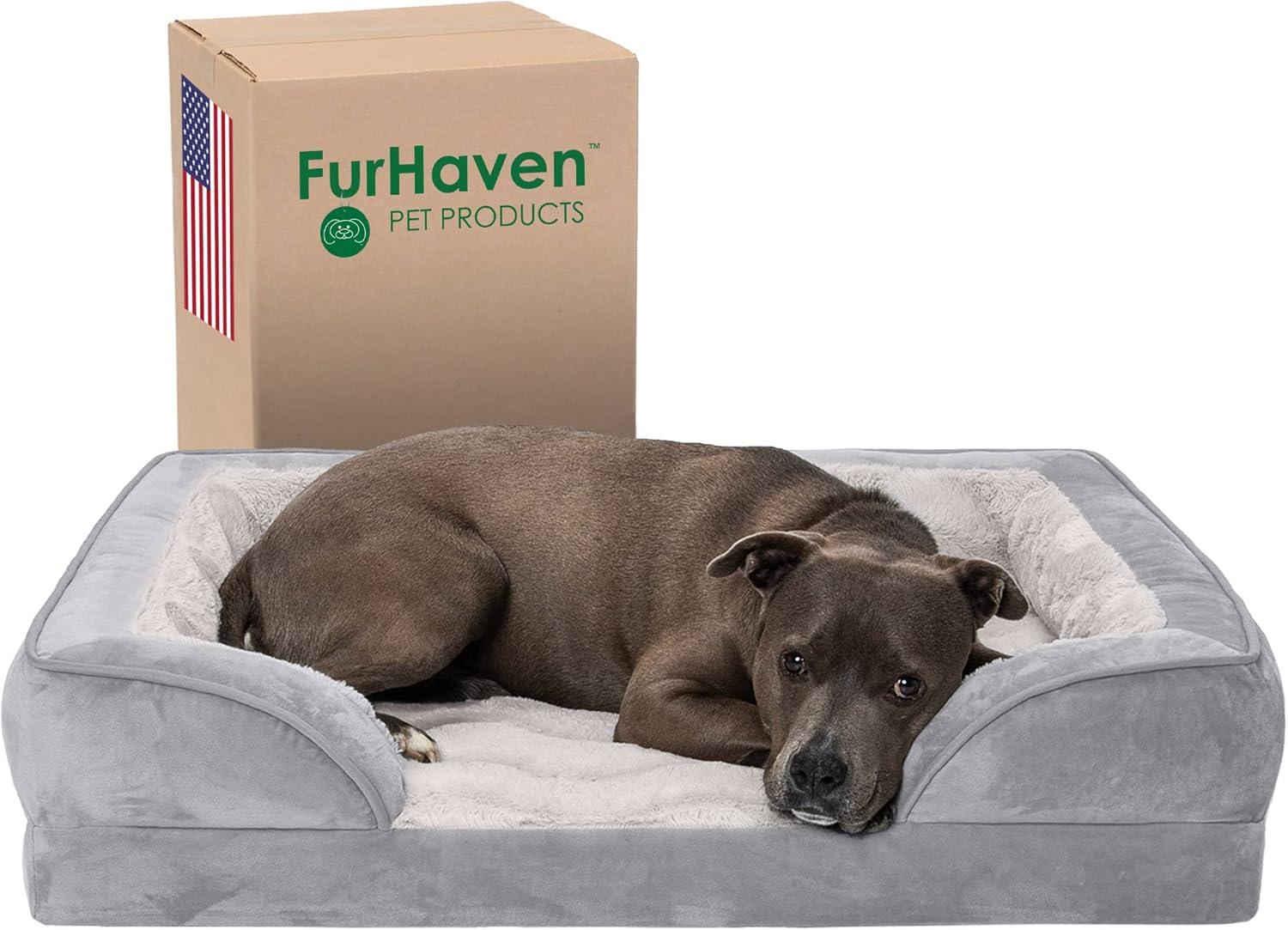 imageFurhaven Orthopedic Dog Bed for MediumSmall Dogs w Removable Bolsters ampamp Washable Cover For Dogs Up to 35 lbs Plush ampamp Velvet Waves Perfect Comfort Sofa Granite Gray MediumGranite Gray