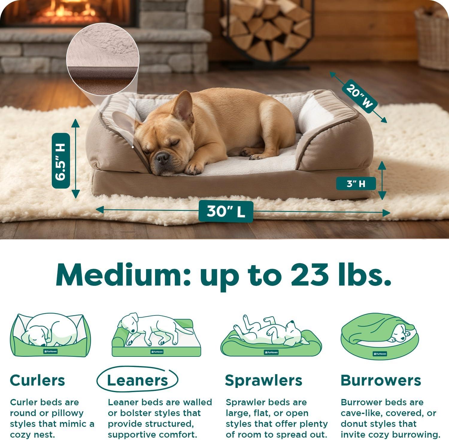 imageFurhaven Orthopedic Dog Bed for MediumSmall Dogs w Removable Bolsters ampamp Washable Cover For Dogs Up to 35 lbs Plush ampamp Velvet Waves Perfect Comfort Sofa Granite Gray MediumBrownstone