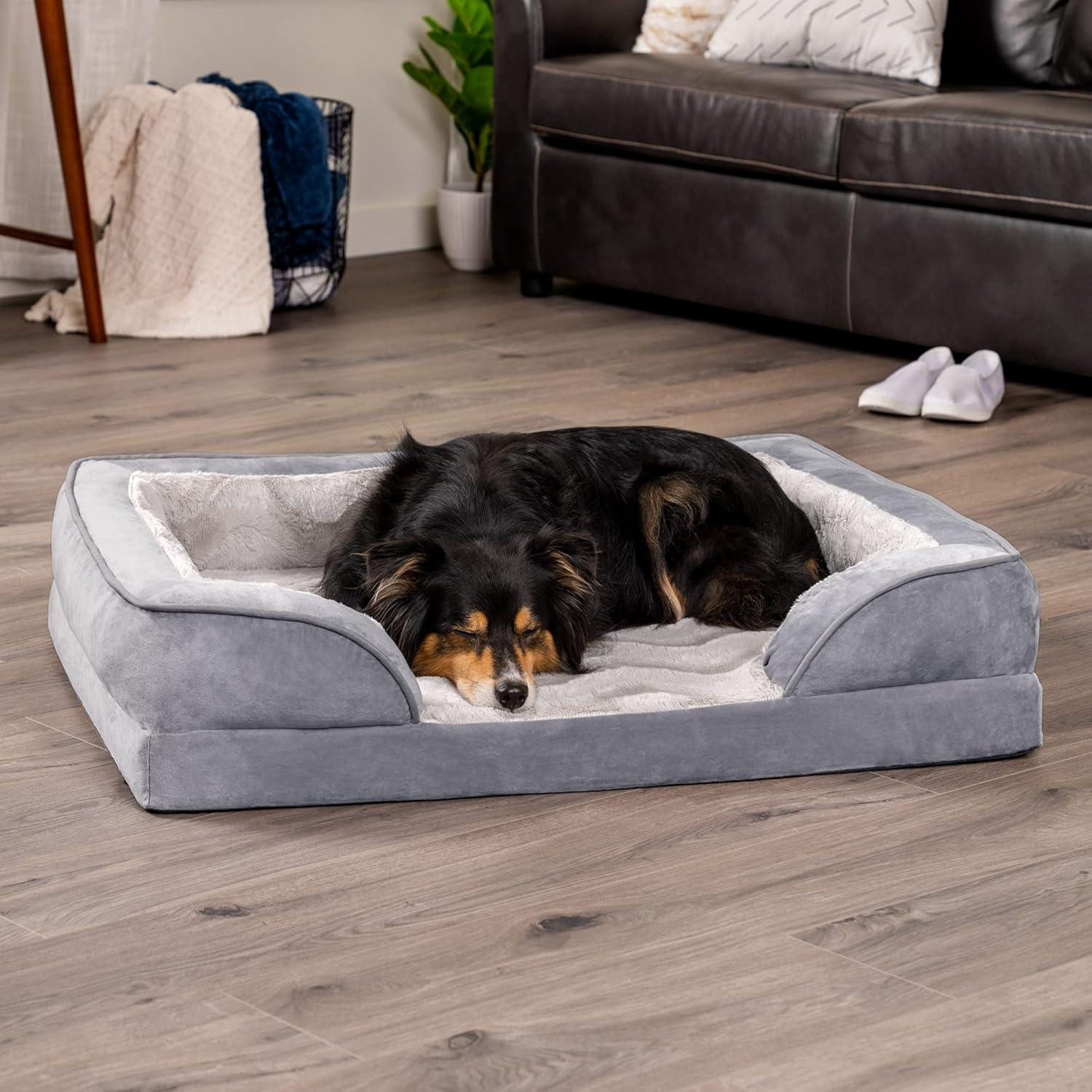 imageFurhaven Orthopedic Dog Bed for MediumSmall Dogs w Removable Bolsters ampamp Washable Cover For Dogs Up to 35 lbs Plush ampamp Velvet Waves Perfect Comfort Sofa Granite Gray MediumGranite Gray