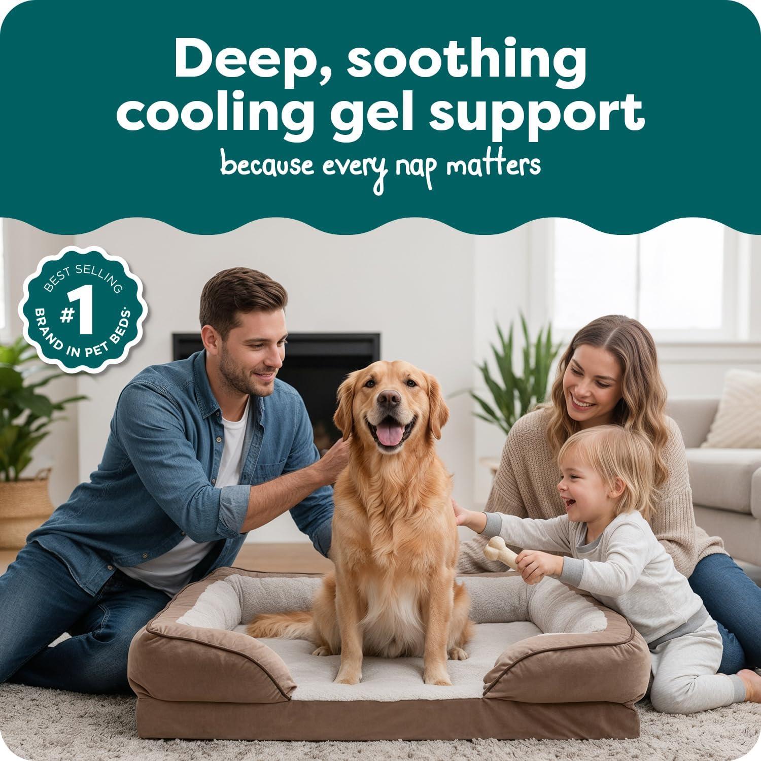 imageFurhaven Orthopedic Dog Bed for MediumSmall Dogs w Removable Bolsters ampamp Washable Cover For Dogs Up to 35 lbs Plush ampamp Velvet Waves Perfect Comfort Sofa Granite Gray MediumBrownstone