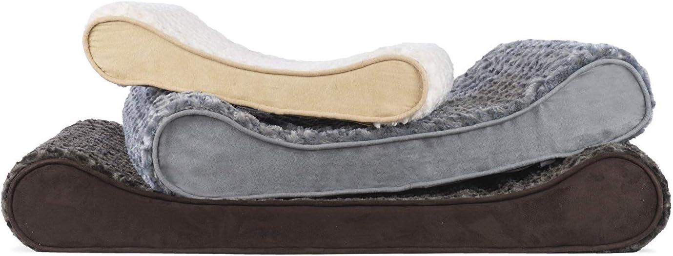 imageFurhaven Orthopedic Dog Bed for MediumSmall Dogs w Removable Washable Cover For Dogs Up to 23 lbs Ultra Plush Faux Fur ampamp Suede Luxe Lounger Contour Mattress Cream Medium