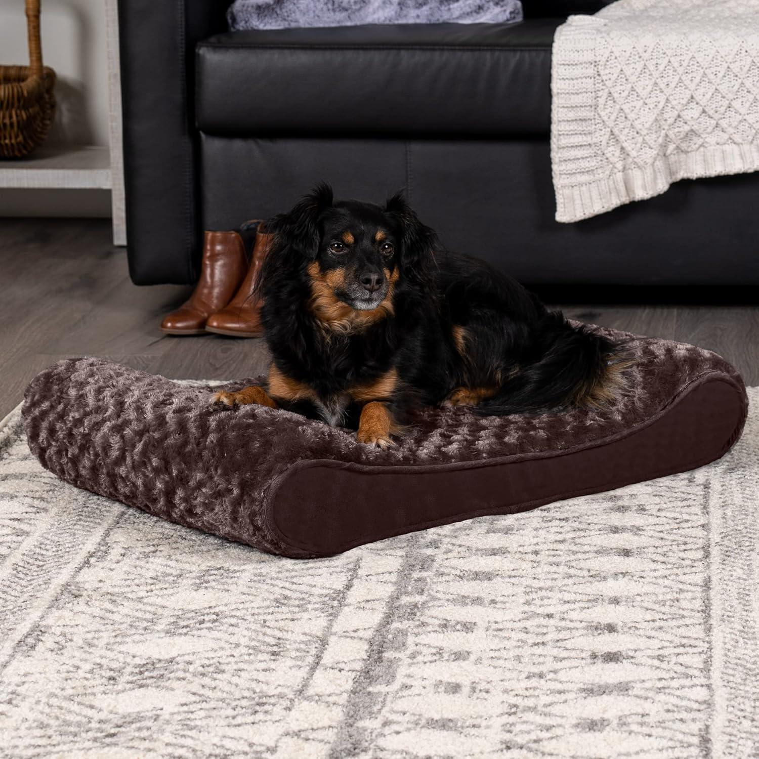 imageFurhaven Orthopedic Dog Bed for MediumSmall Dogs w Removable Washable Cover For Dogs Up to 23 lbs Ultra Plush Faux Fur ampamp Suede Luxe Lounger Contour Mattress Chocolate Medium