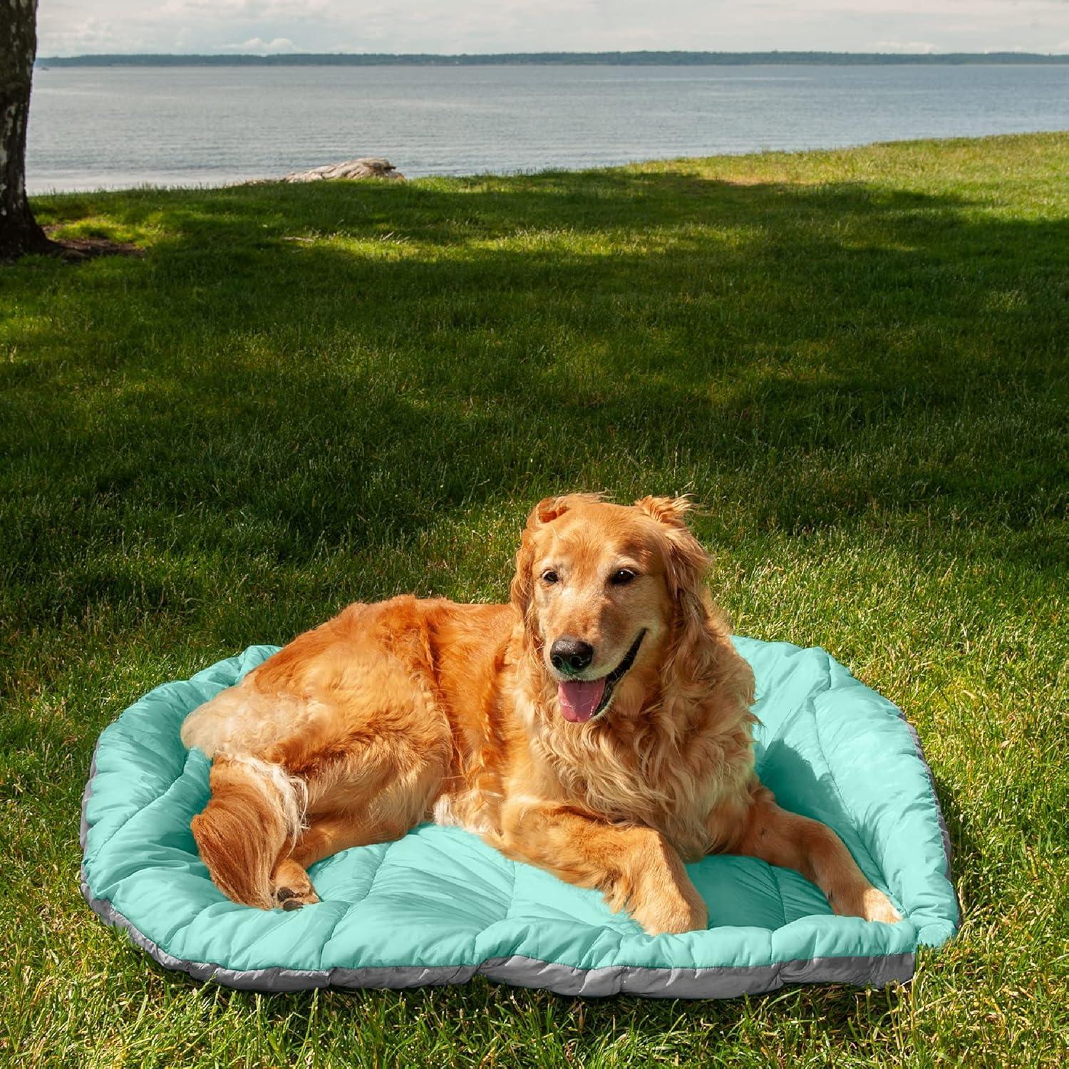 imageFurhaven Outdoor Travel Dog Bed for LargeMedium Dogs w Carry Bag Washable ampamp Foldable Great for Crates ampamp Kennels Trail Pup Travel Pillow Mat w Stuff Sack Bag PaprikaCamoPaw LargeAquaGranite Gray