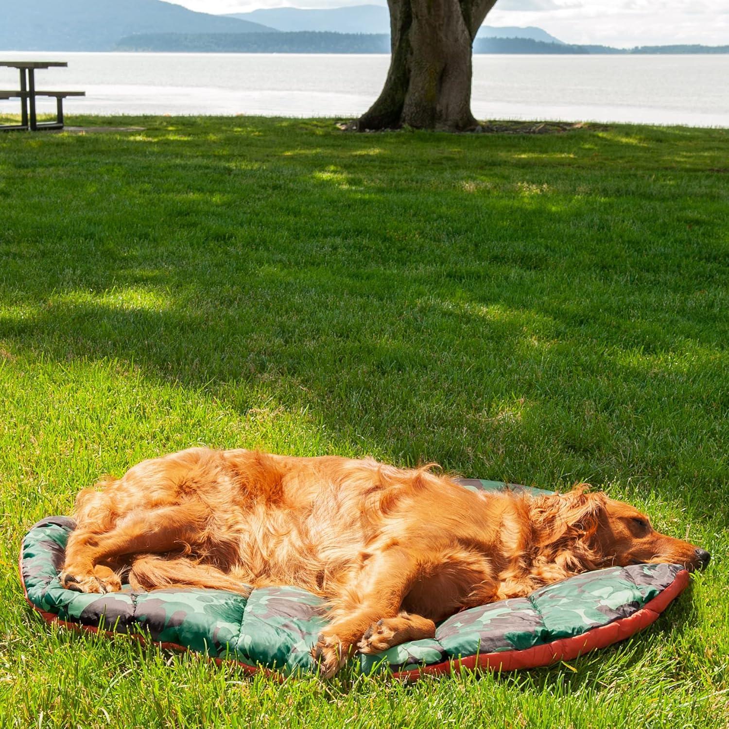 imageFurhaven Outdoor Travel Dog Bed for LargeMedium Dogs w Carry Bag Washable ampamp Foldable Great for Crates ampamp Kennels Trail Pup Travel Pillow Mat w Stuff Sack Bag PaprikaCamoPaw LargePaprikaCamoPaw