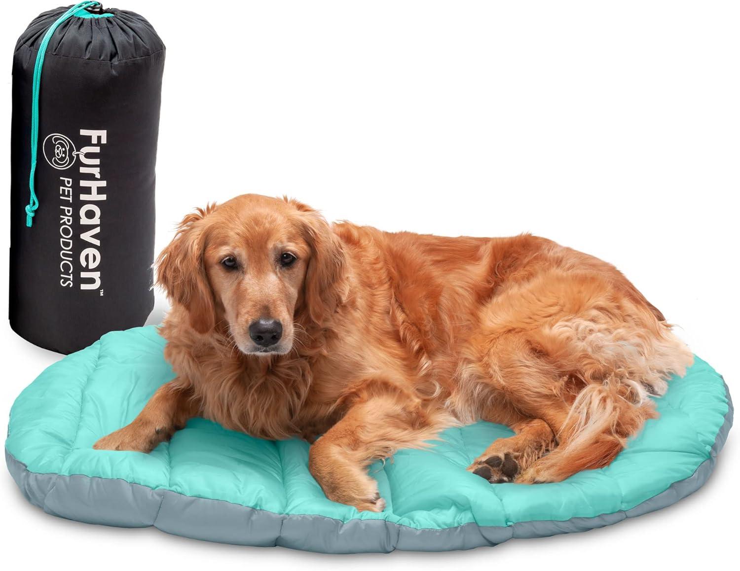 imageFurhaven Outdoor Travel Dog Bed for LargeMedium Dogs w Carry Bag Washable ampamp Foldable Great for Crates ampamp Kennels Trail Pup Travel Pillow Mat w Stuff Sack Bag PaprikaCamoPaw LargeAquaGranite Gray