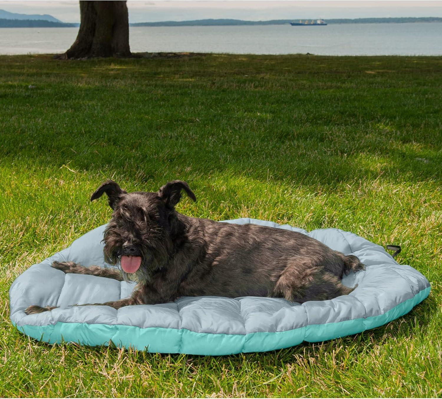 imageFurhaven Outdoor Travel Dog Bed for LargeMedium Dogs w Carry Bag Washable ampamp Foldable Great for Crates ampamp Kennels Trail Pup Travel Pillow Mat w Stuff Sack Bag PaprikaCamoPaw LargeAquaGranite Gray