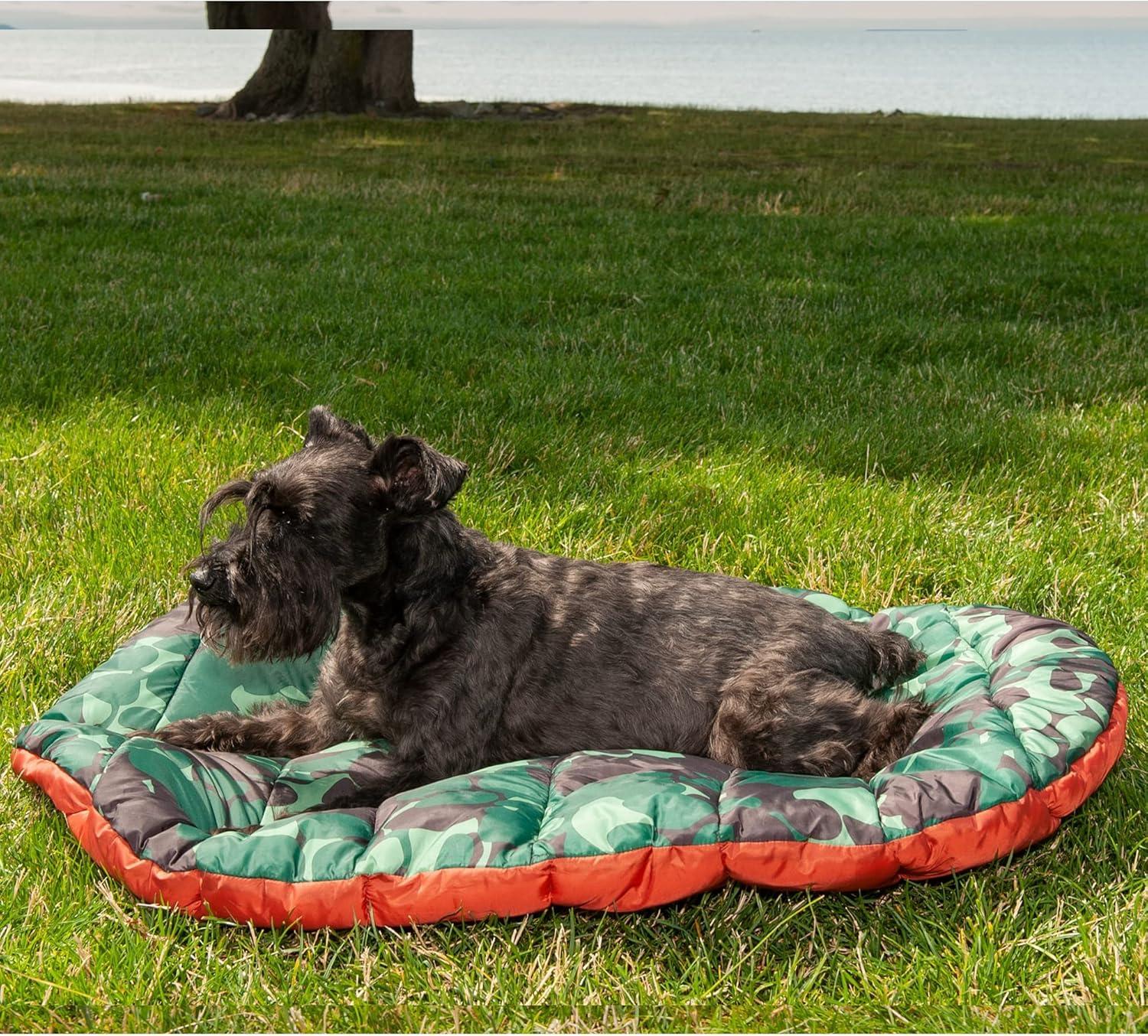 imageFurhaven Outdoor Travel Dog Bed for Small Dogs w Carry Bag Washable ampamp Foldable Great for Crates ampamp Kennels Trail Pup Travel Pillow Mat w Stuff Sack Bag PaprikaCamoPaw Small