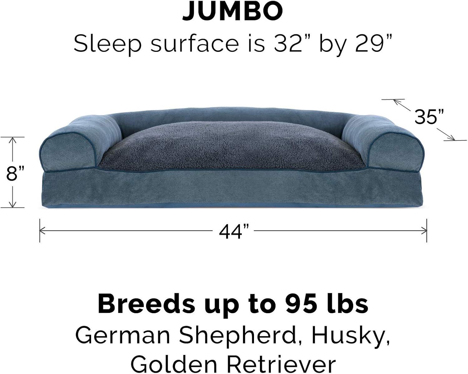imageFurhaven Pillow Dog Bed for Large Dogs w Removable Bolsters ampamp Washable Cover Faux Fur ampamp Velvet Sofa Dark Sage JumboXLChenille Orion Blue