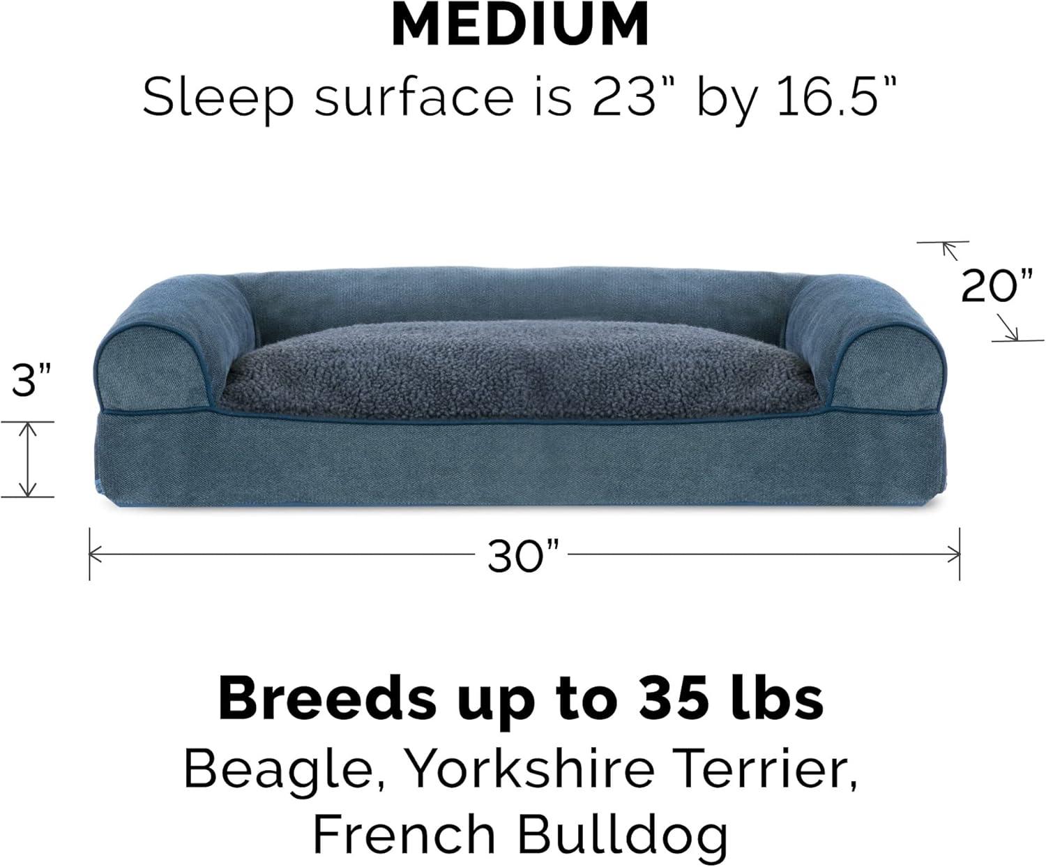 imageFurhaven Pillow Dog Bed for Large Dogs w Removable Bolsters ampamp Washable Cover Faux Fur ampamp Velvet Sofa Dark Sage JumboXLChenille Orion Blue