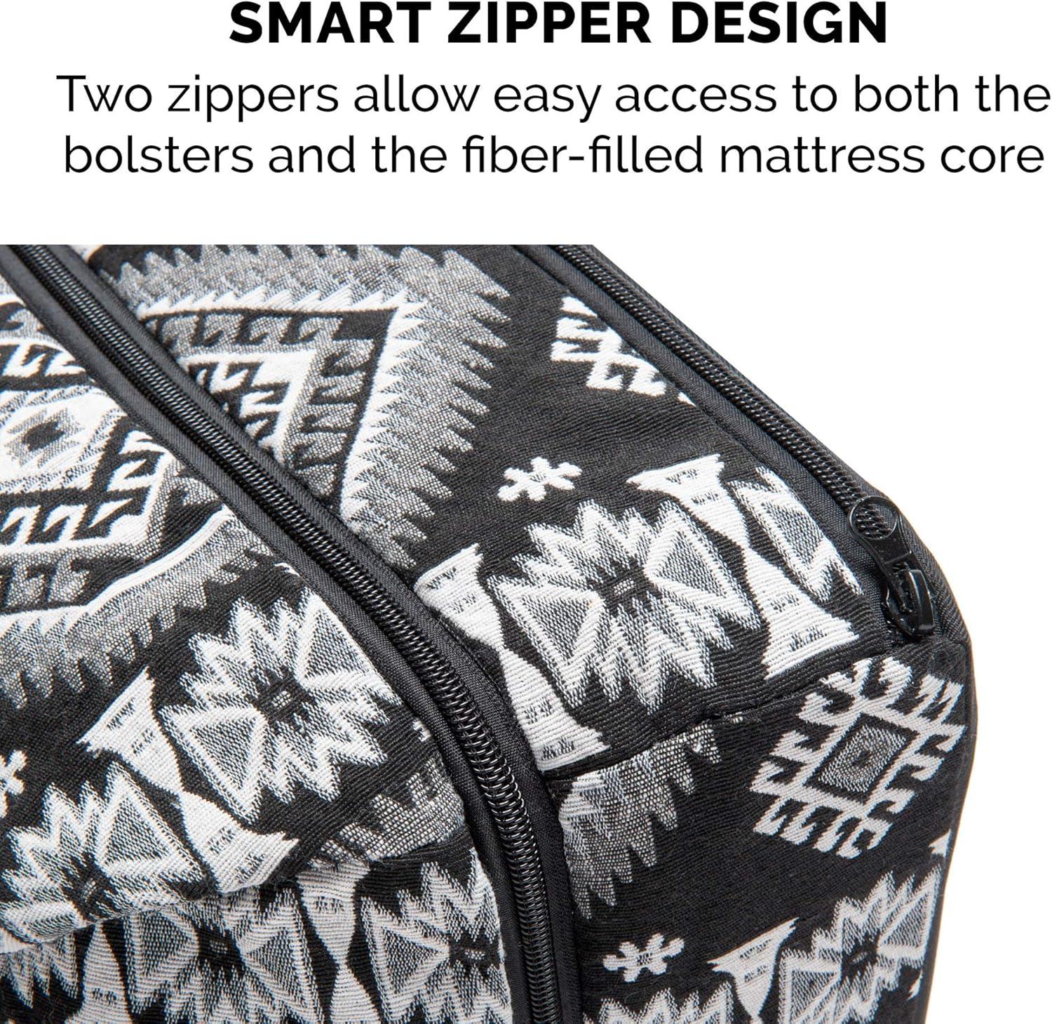 imageFurhaven Pillow Dog Bed for Large Dogs w Removable Bolsters ampamp Washable Cover Faux Fur ampamp Velvet Sofa Dark Sage JumboXLPlush Southwest Kilim Decor Black Medallion
