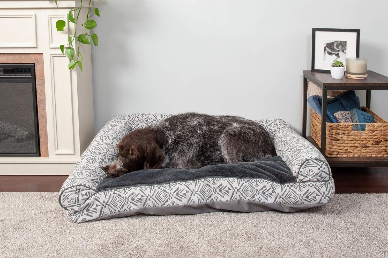 imageFurhaven Pillow Dog Bed for Large Dogs w Removable Bolsters ampamp Washable Cover Faux Fur ampamp Velvet Sofa Dark Sage JumboXLPlush Southwest Kilim Decor Boulder Gray