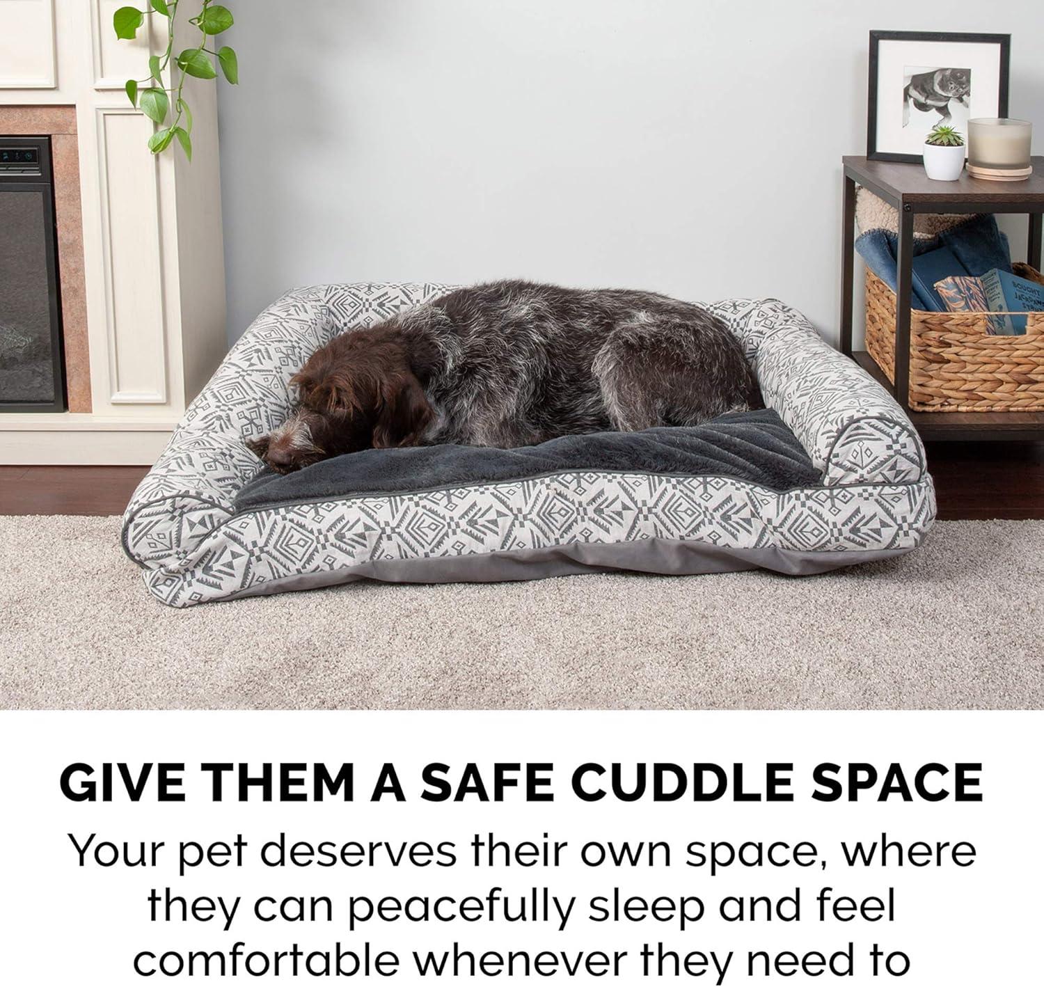 imageFurhaven Pillow Dog Bed for Large Dogs w Removable Bolsters ampamp Washable Cover Faux Fur ampamp Velvet Sofa Dark Sage JumboXLPlush Southwest Kilim Decor Boulder Gray
