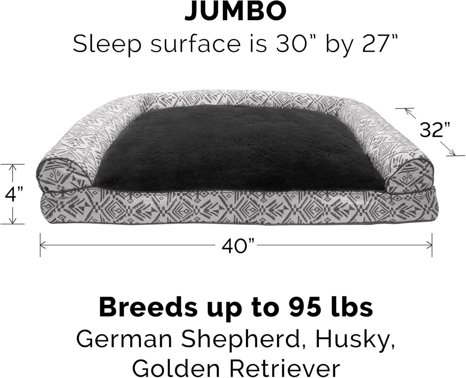 imageFurhaven Pillow Dog Bed for Large Dogs w Removable Bolsters ampamp Washable Cover Faux Fur ampamp Velvet Sofa Dark Sage JumboXLPlush Southwest Kilim Decor Boulder Gray