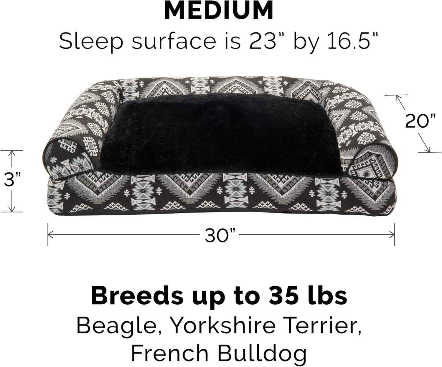 imageFurhaven Pillow Dog Bed for Large Dogs w Removable Bolsters ampamp Washable Cover Faux Fur ampamp Velvet Sofa Dark Sage JumboXLPlush Southwest Kilim Decor Black Medallion