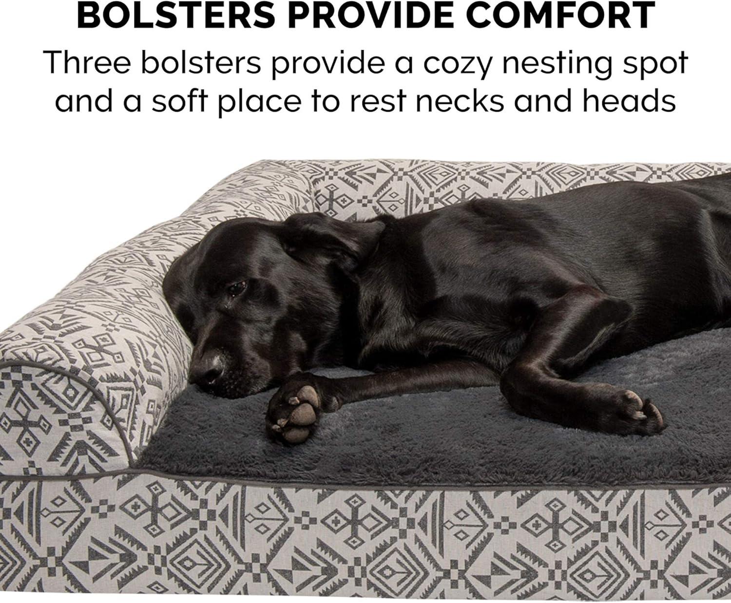 imageFurhaven Pillow Dog Bed for Large Dogs w Removable Bolsters ampamp Washable Cover Faux Fur ampamp Velvet Sofa Dark Sage JumboXLPlush Southwest Kilim Decor Boulder Gray