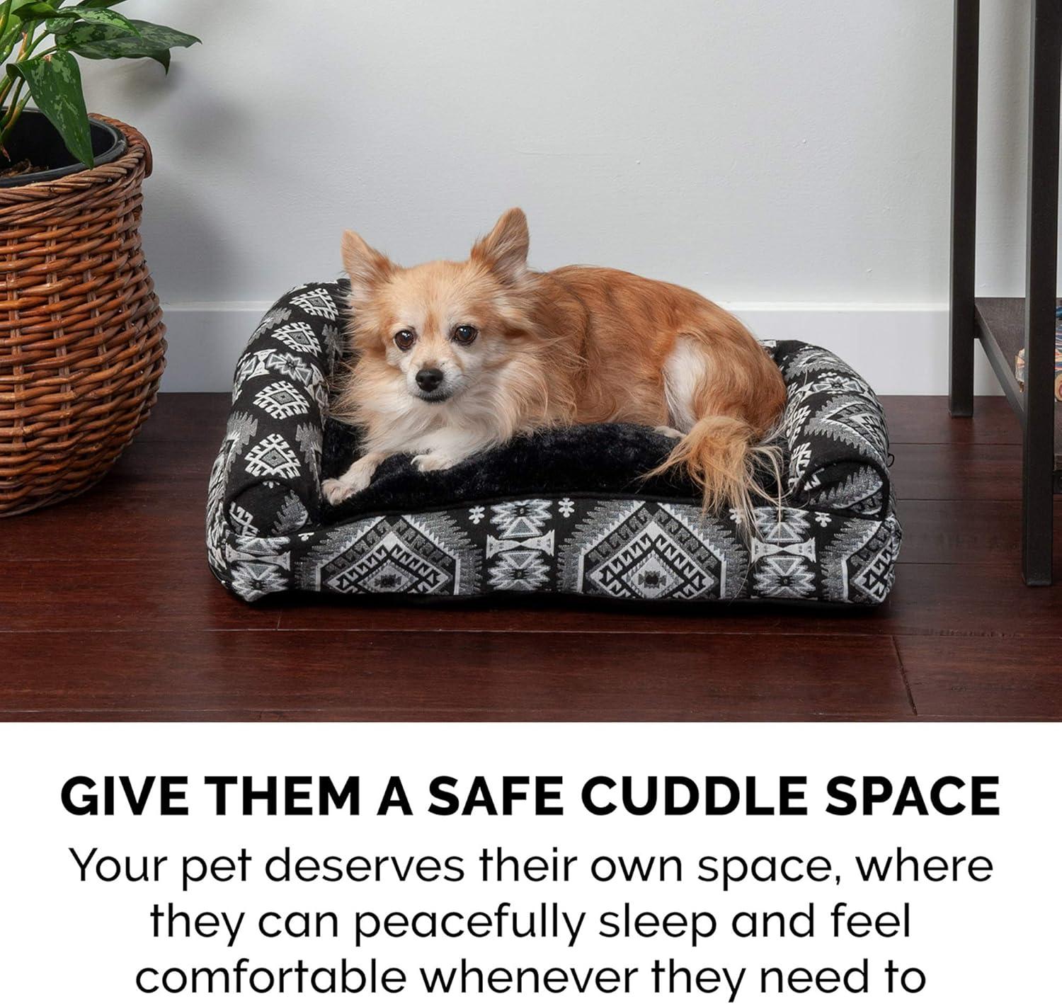 imageFurhaven Pillow Dog Bed for Large Dogs w Removable Bolsters ampamp Washable Cover Faux Fur ampamp Velvet Sofa Dark Sage JumboXLPlush Southwest Kilim Decor Black Medallion