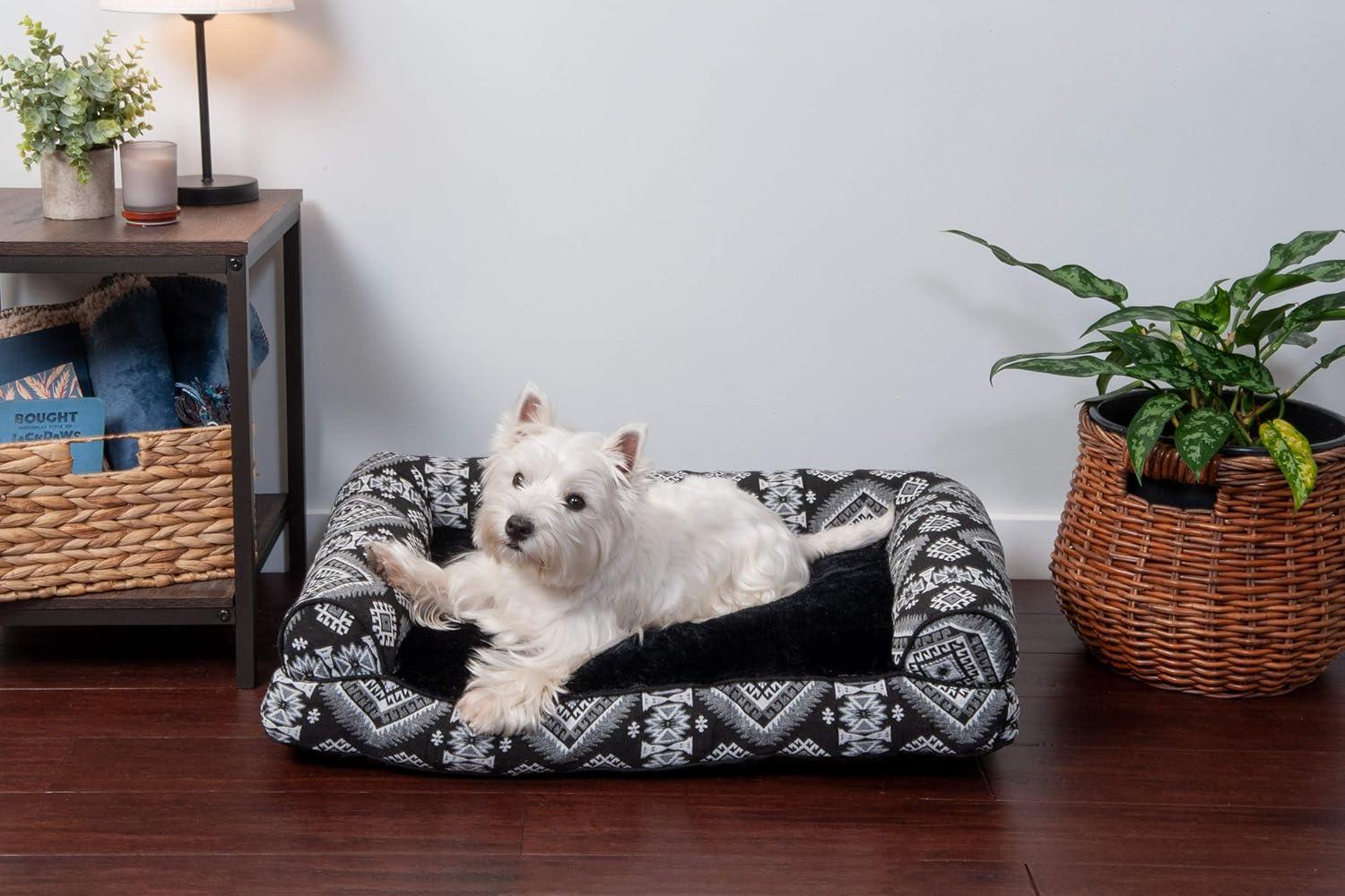 imageFurhaven Pillow Dog Bed for Large Dogs w Removable Bolsters ampamp Washable Cover Faux Fur ampamp Velvet Sofa Dark Sage JumboXLPlush Southwest Kilim Decor Black Medallion