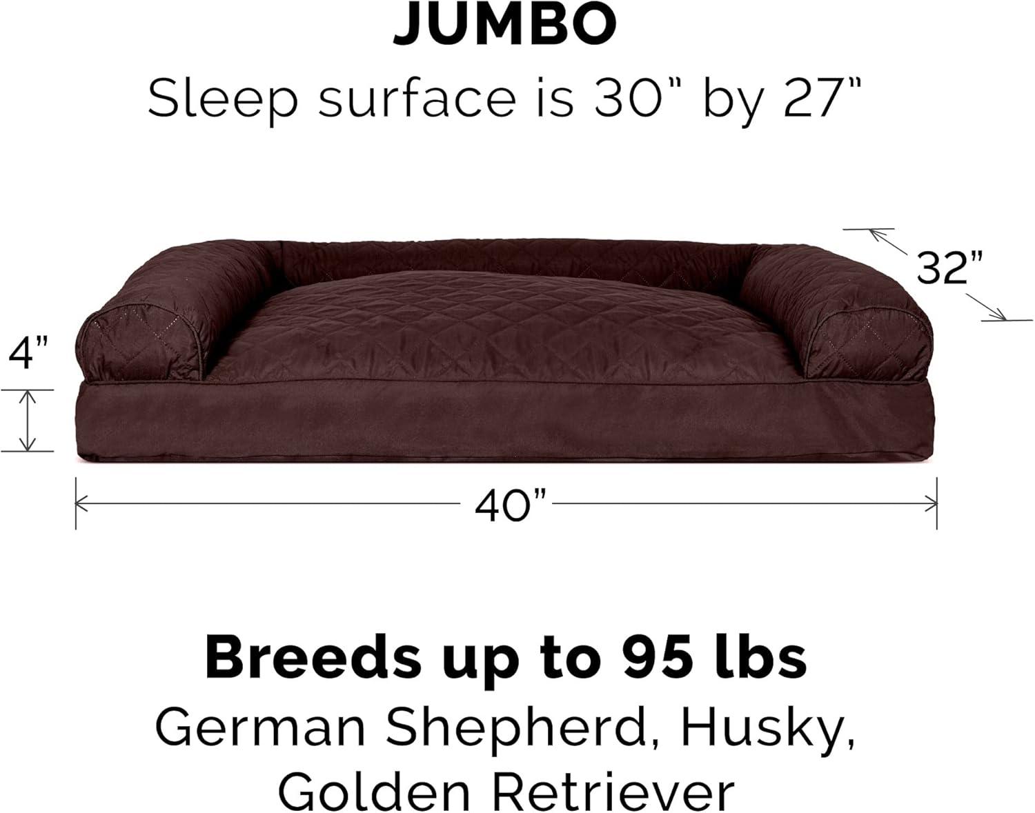 imageFurhaven Pillow Dog Bed for Large Dogs w Removable Bolsters ampamp Washable Cover Faux Fur ampamp Velvet Sofa Dark Sage JumboXLQuilted Coffee