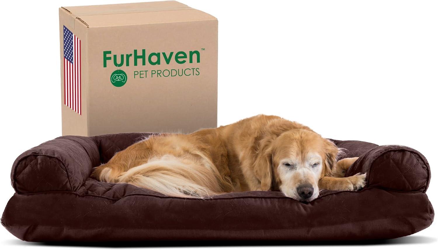 imageFurhaven Pillow Dog Bed for Large Dogs w Removable Bolsters ampamp Washable Cover Faux Fur ampamp Velvet Sofa Dark Sage JumboXLQuilted Coffee