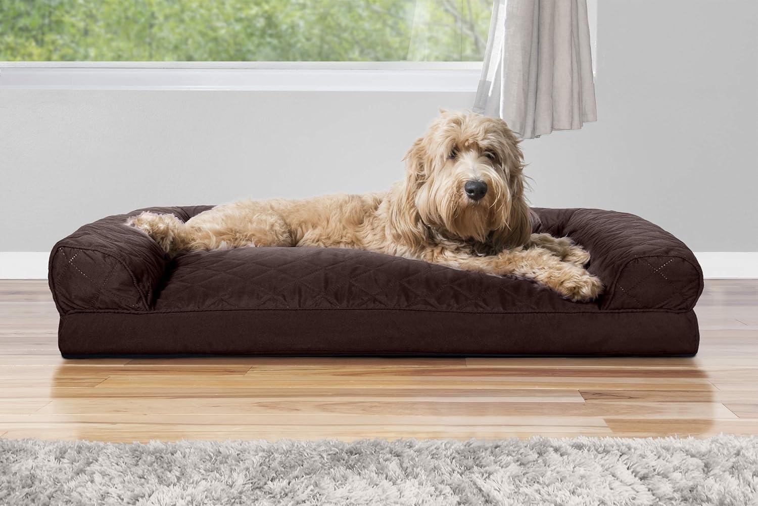 imageFurhaven Pillow Dog Bed for Large Dogs w Removable Bolsters ampamp Washable Cover Faux Fur ampamp Velvet Sofa Dark Sage JumboXLQuilted Coffee