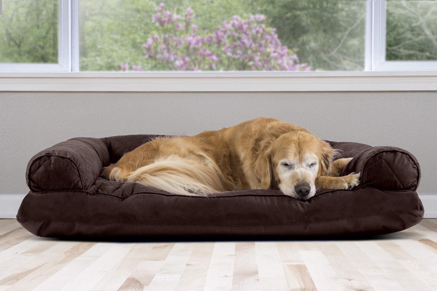 imageFurhaven Pillow Dog Bed for Large Dogs w Removable Bolsters ampamp Washable Cover Faux Fur ampamp Velvet Sofa Dark Sage JumboXLQuilted Coffee