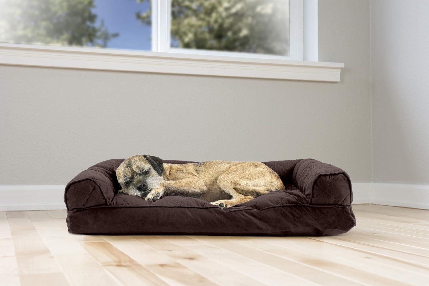 imageFurhaven Pillow Dog Bed for Large Dogs w Removable Bolsters ampamp Washable Cover Faux Fur ampamp Velvet Sofa Dark Sage JumboXLQuilted Coffee
