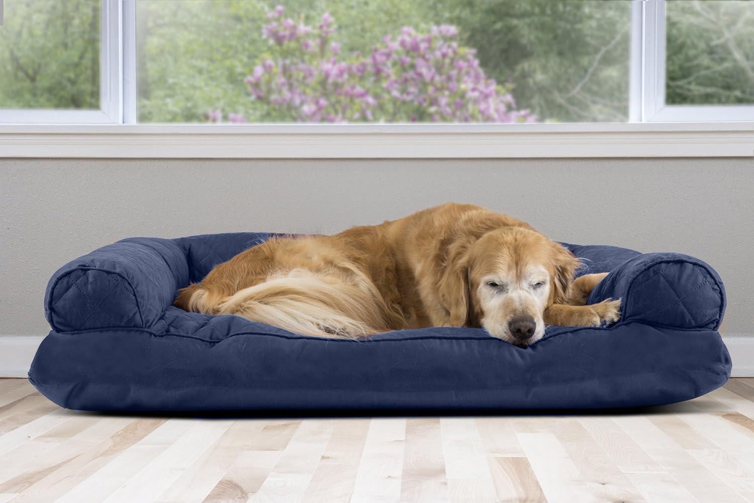 imageFurhaven Pillow Dog Bed for Large Dogs w Removable Bolsters ampamp Washable Cover Faux Fur ampamp Velvet Sofa Dark Sage JumboXLQuilted Navy