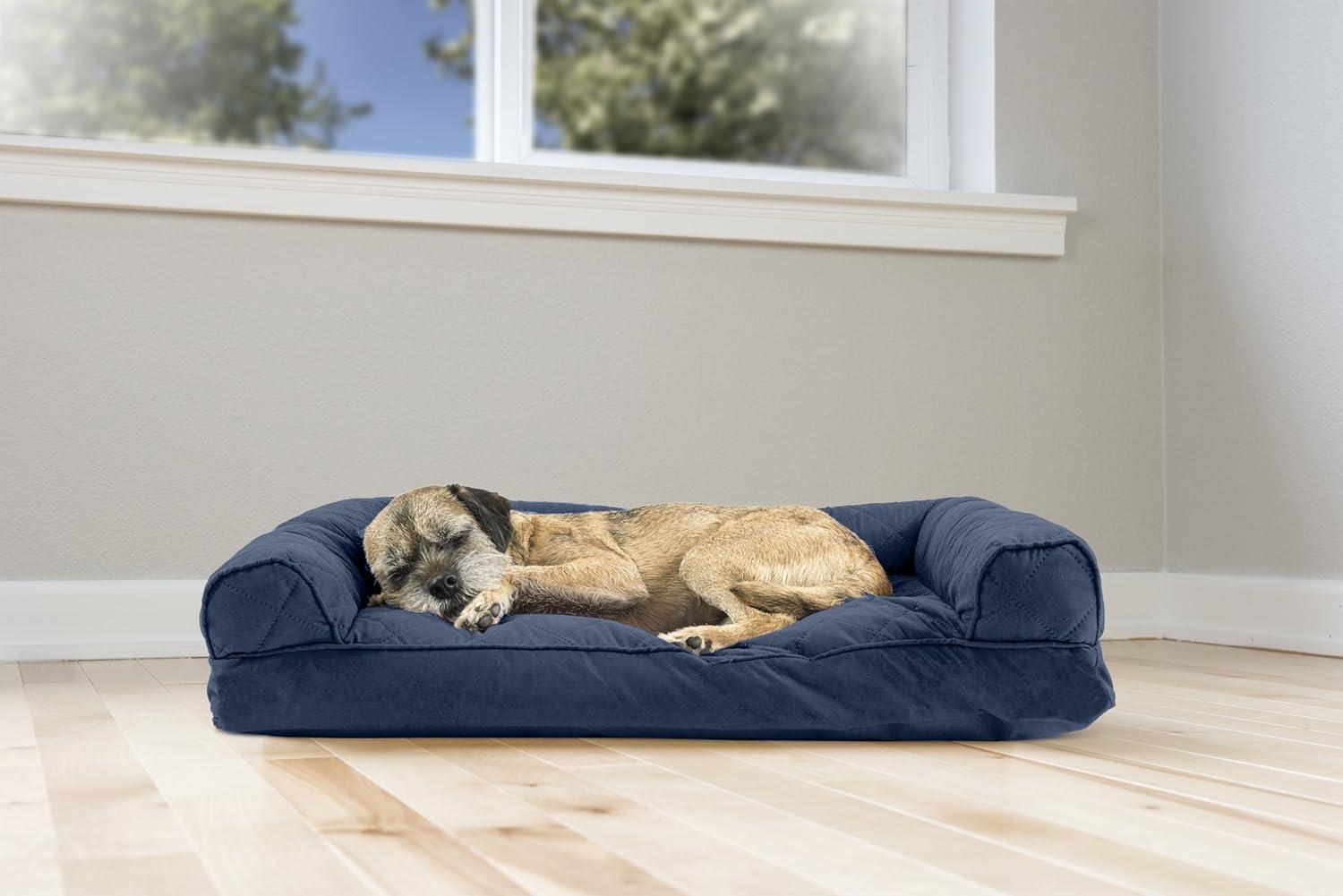 imageFurhaven Pillow Dog Bed for Large Dogs w Removable Bolsters ampamp Washable Cover Faux Fur ampamp Velvet Sofa Dark Sage JumboXLQuilted Navy