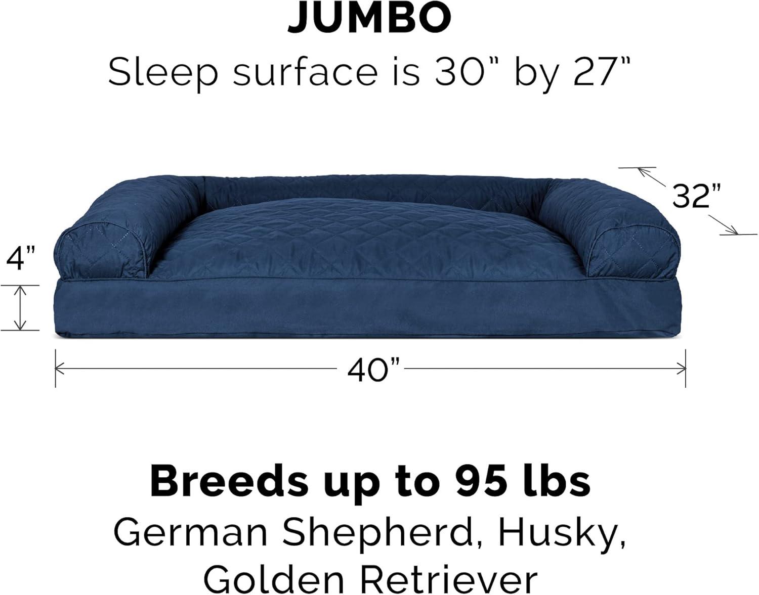 imageFurhaven Pillow Dog Bed for Large Dogs w Removable Bolsters ampamp Washable Cover Faux Fur ampamp Velvet Sofa Dark Sage JumboXLQuilted Navy