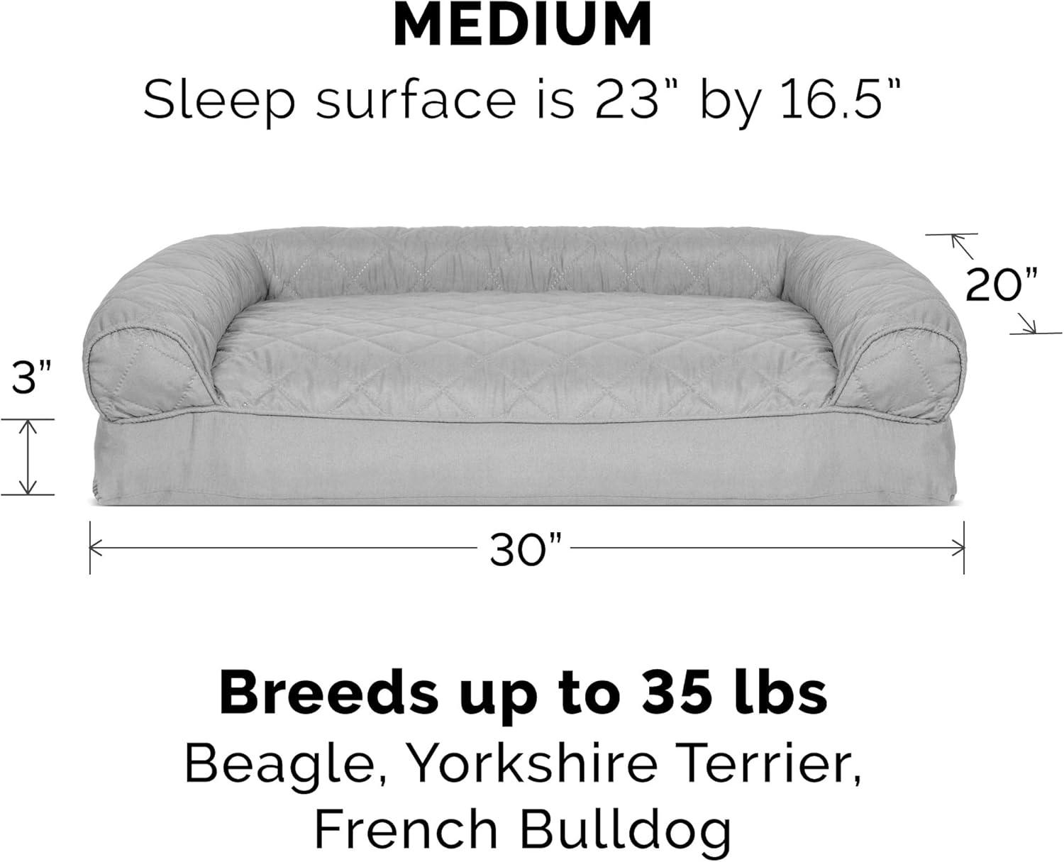 imageFurhaven Pillow Dog Bed for Large Dogs w Removable Bolsters ampamp Washable Cover Faux Fur ampamp Velvet Sofa Dark Sage JumboXLQuilted Silver Gray