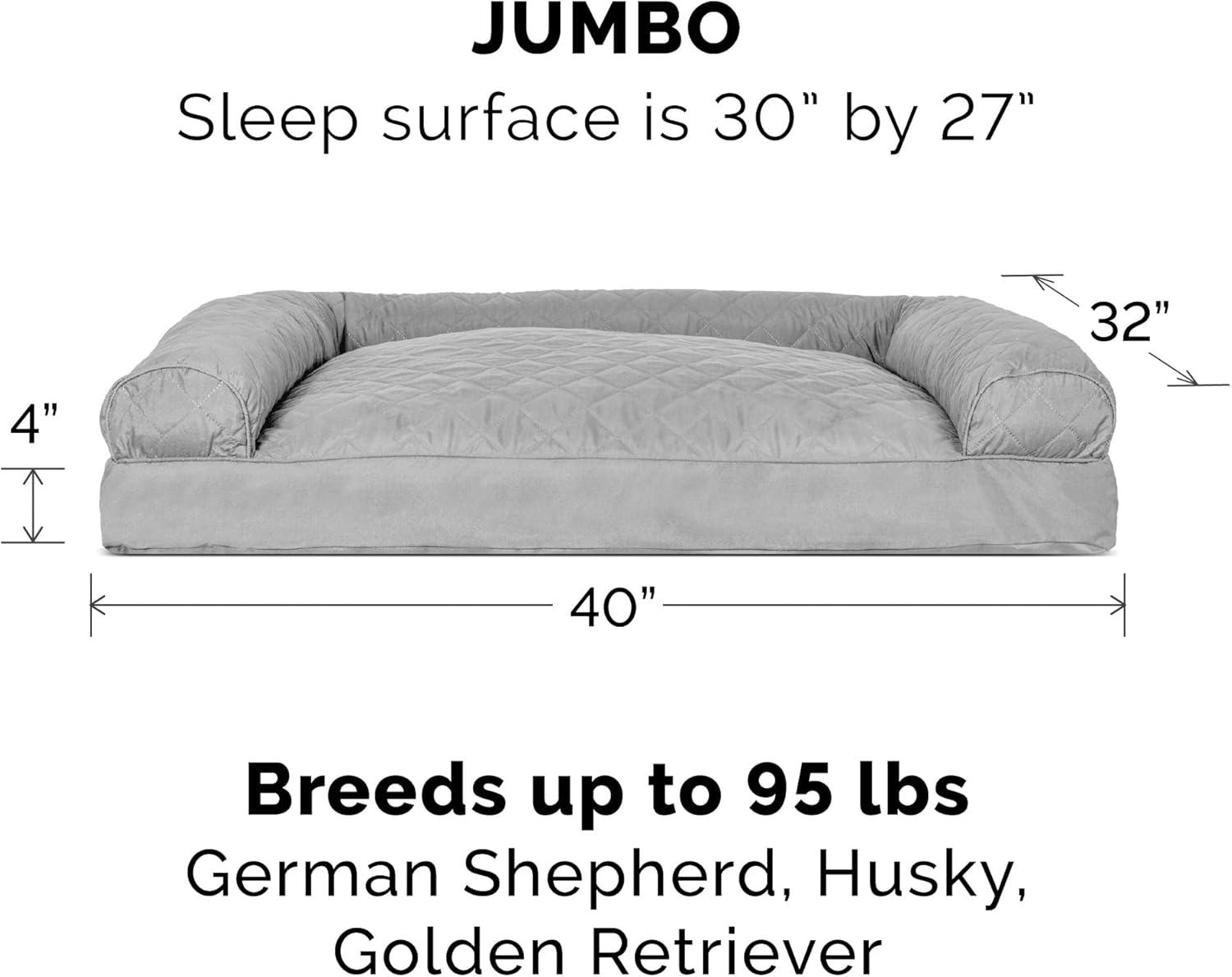 imageFurhaven Pillow Dog Bed for Large Dogs w Removable Bolsters ampamp Washable Cover Faux Fur ampamp Velvet Sofa Dark Sage JumboXLQuilted Silver Gray