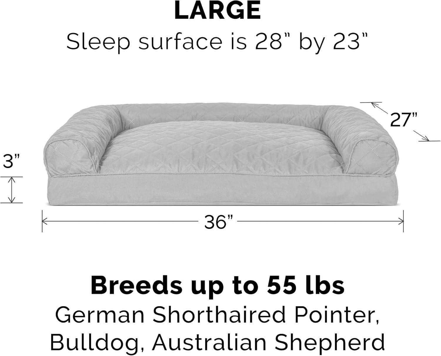 imageFurhaven Pillow Dog Bed for Large Dogs w Removable Bolsters ampamp Washable Cover Faux Fur ampamp Velvet Sofa Dark Sage JumboXLQuilted Silver Gray
