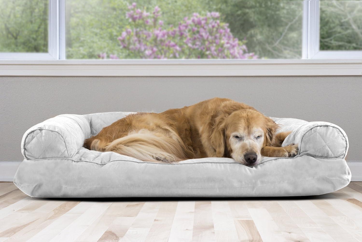imageFurhaven Pillow Dog Bed for Large Dogs w Removable Bolsters ampamp Washable Cover Faux Fur ampamp Velvet Sofa Dark Sage JumboXLQuilted Silver Gray