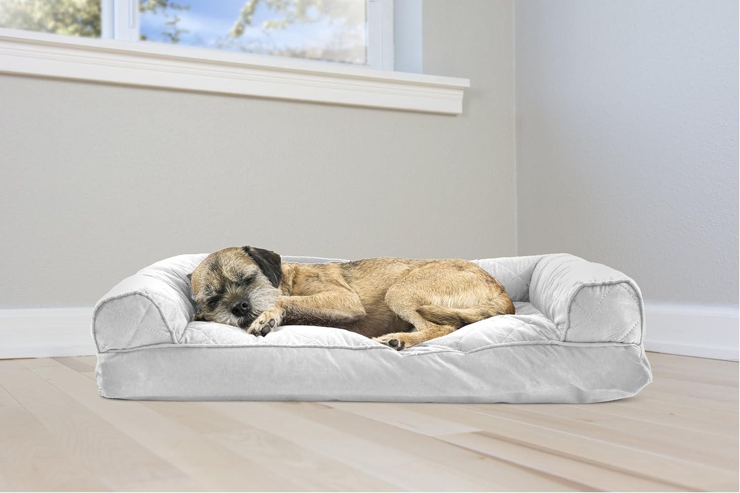 imageFurhaven Pillow Dog Bed for Large Dogs w Removable Bolsters ampamp Washable Cover Faux Fur ampamp Velvet Sofa Dark Sage JumboXLQuilted Silver Gray