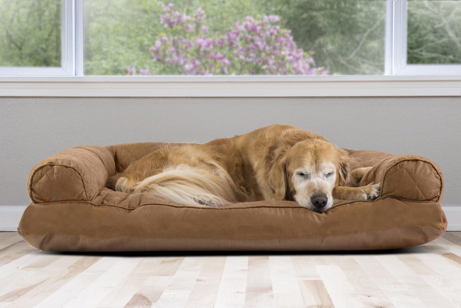imageFurhaven Pillow Dog Bed for Large Dogs w Removable Bolsters ampamp Washable Cover Faux Fur ampamp Velvet Sofa Dark Sage JumboXLQuilted Toasted Brown