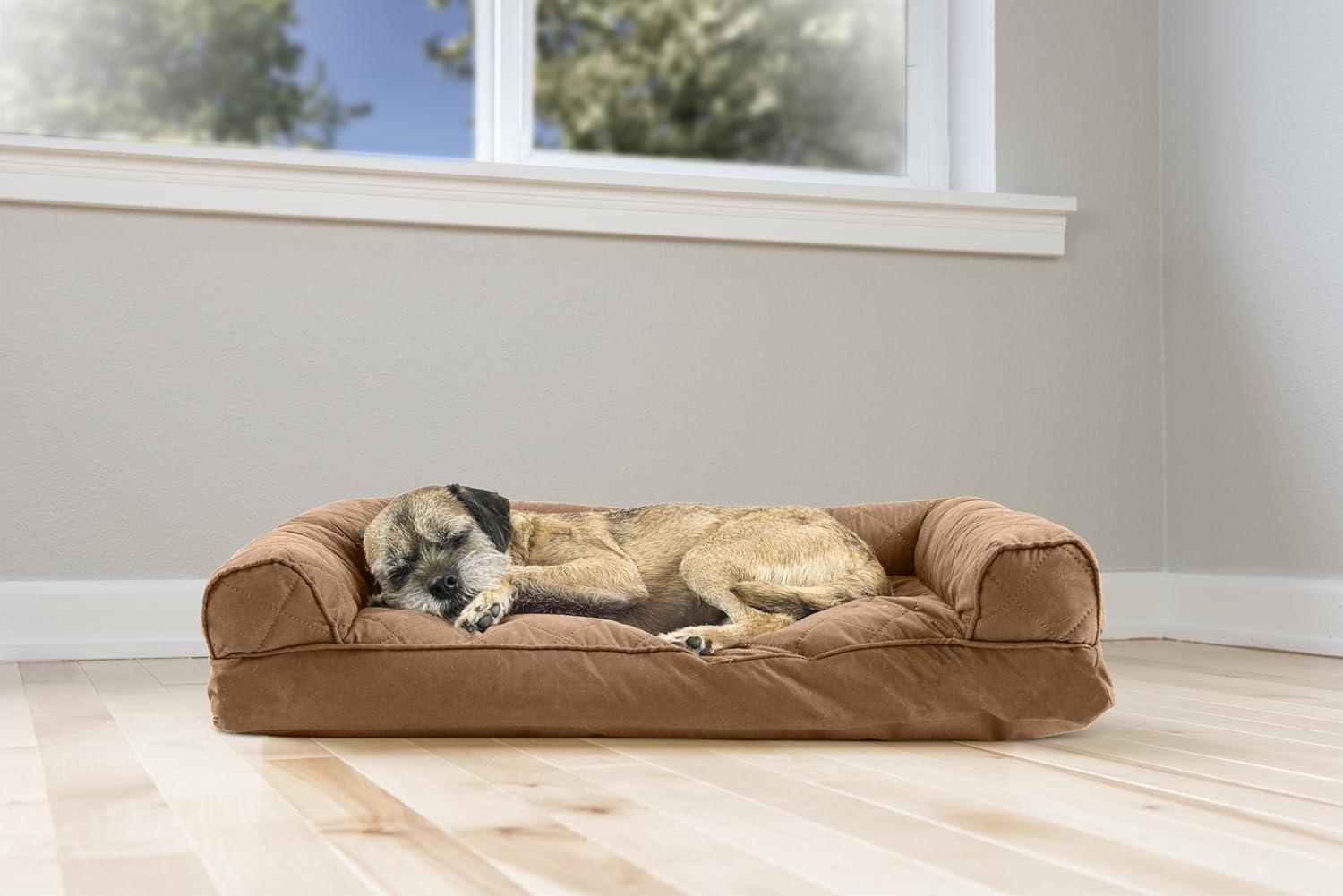 imageFurhaven Pillow Dog Bed for Large Dogs w Removable Bolsters ampamp Washable Cover Faux Fur ampamp Velvet Sofa Dark Sage JumboXLQuilted Toasted Brown