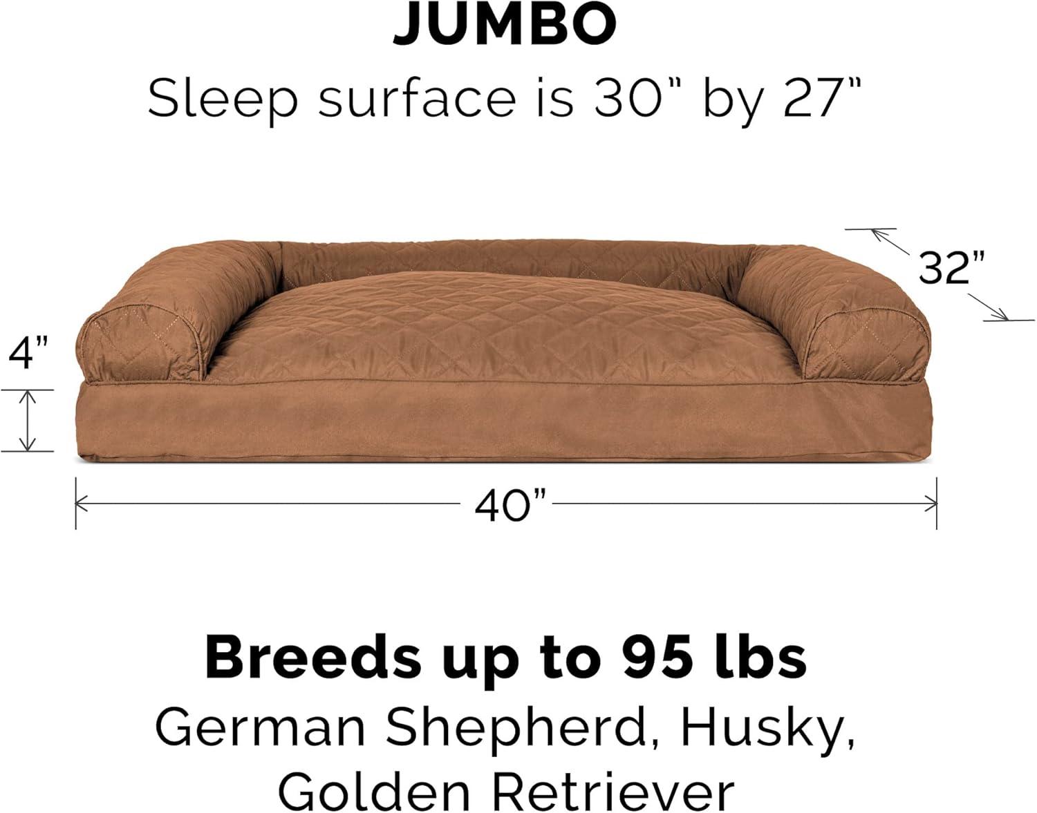imageFurhaven Pillow Dog Bed for Large Dogs w Removable Bolsters ampamp Washable Cover Faux Fur ampamp Velvet Sofa Dark Sage JumboXLQuilted Toasted Brown