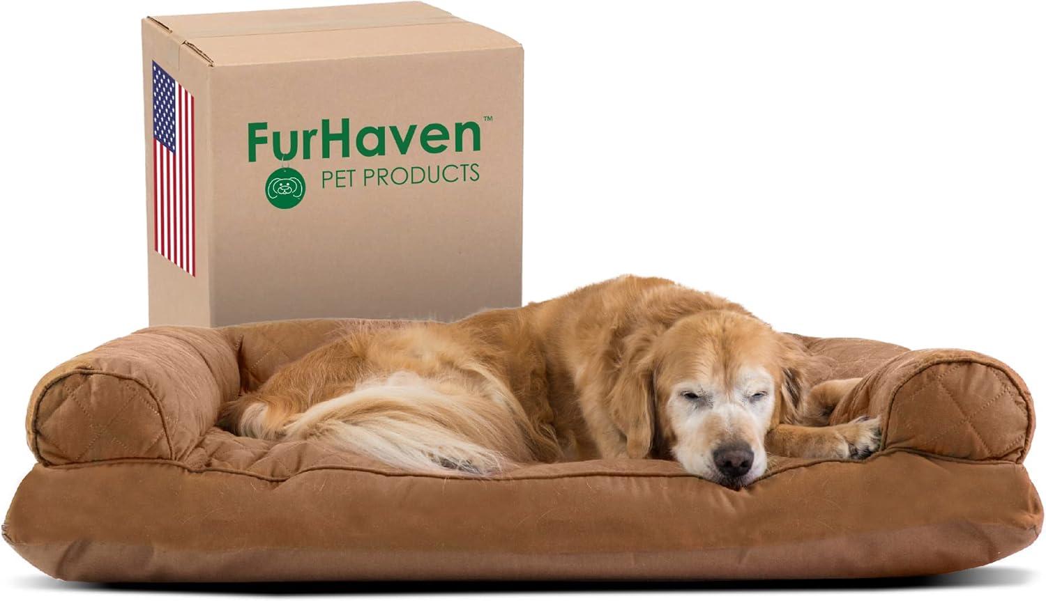 imageFurhaven Pillow Dog Bed for Large Dogs w Removable Bolsters ampamp Washable Cover Faux Fur ampamp Velvet Sofa Dark Sage JumboXLQuilted Toasted Brown