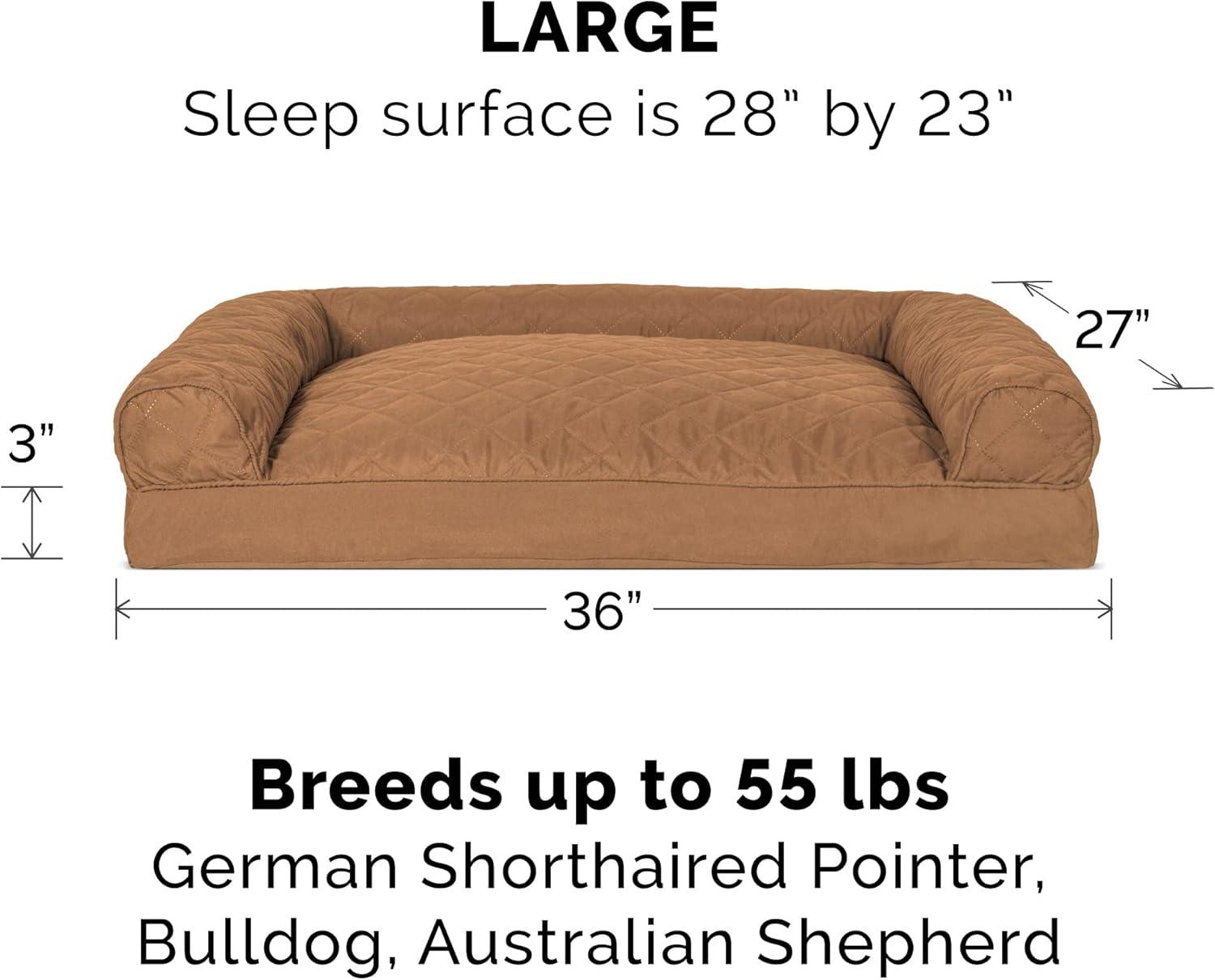 imageFurhaven Pillow Dog Bed for Large Dogs w Removable Bolsters ampamp Washable Cover Faux Fur ampamp Velvet Sofa Dark Sage JumboXLQuilted Toasted Brown