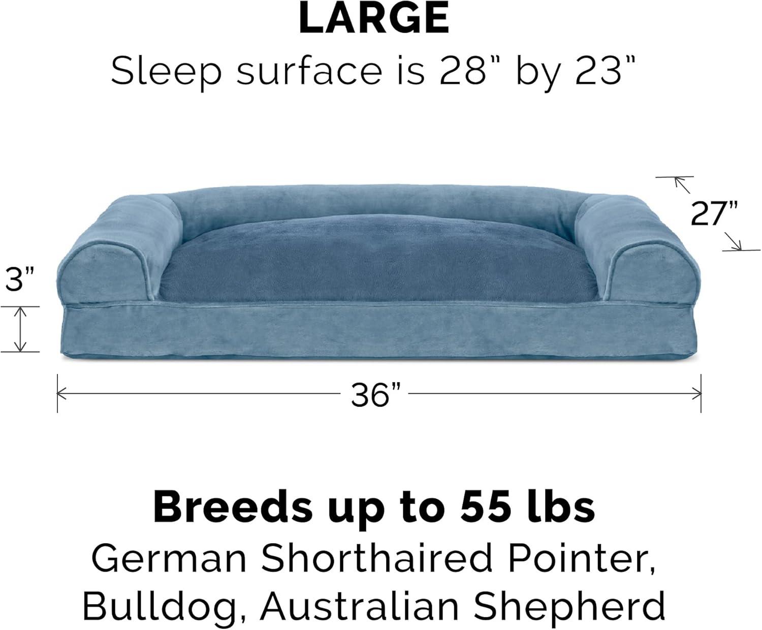 imageFurhaven Pillow Dog Bed for Large Dogs w Removable Bolsters ampamp Washable Cover Faux Fur ampamp Velvet Sofa Dark Sage JumboXLSofa Faux Fur Velvet Harbor Blue
